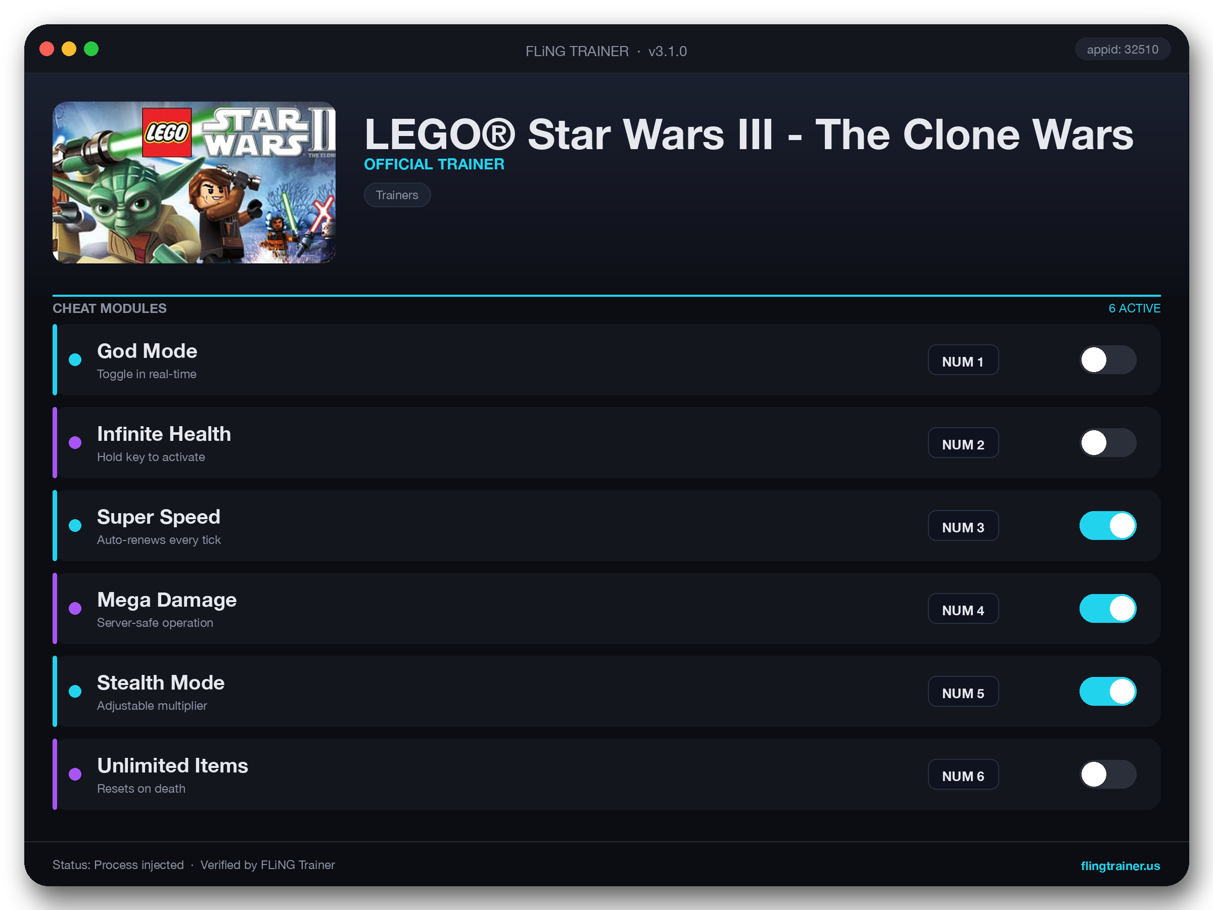 LEGO® Star Wars III - The Clone Wars Trainer interface