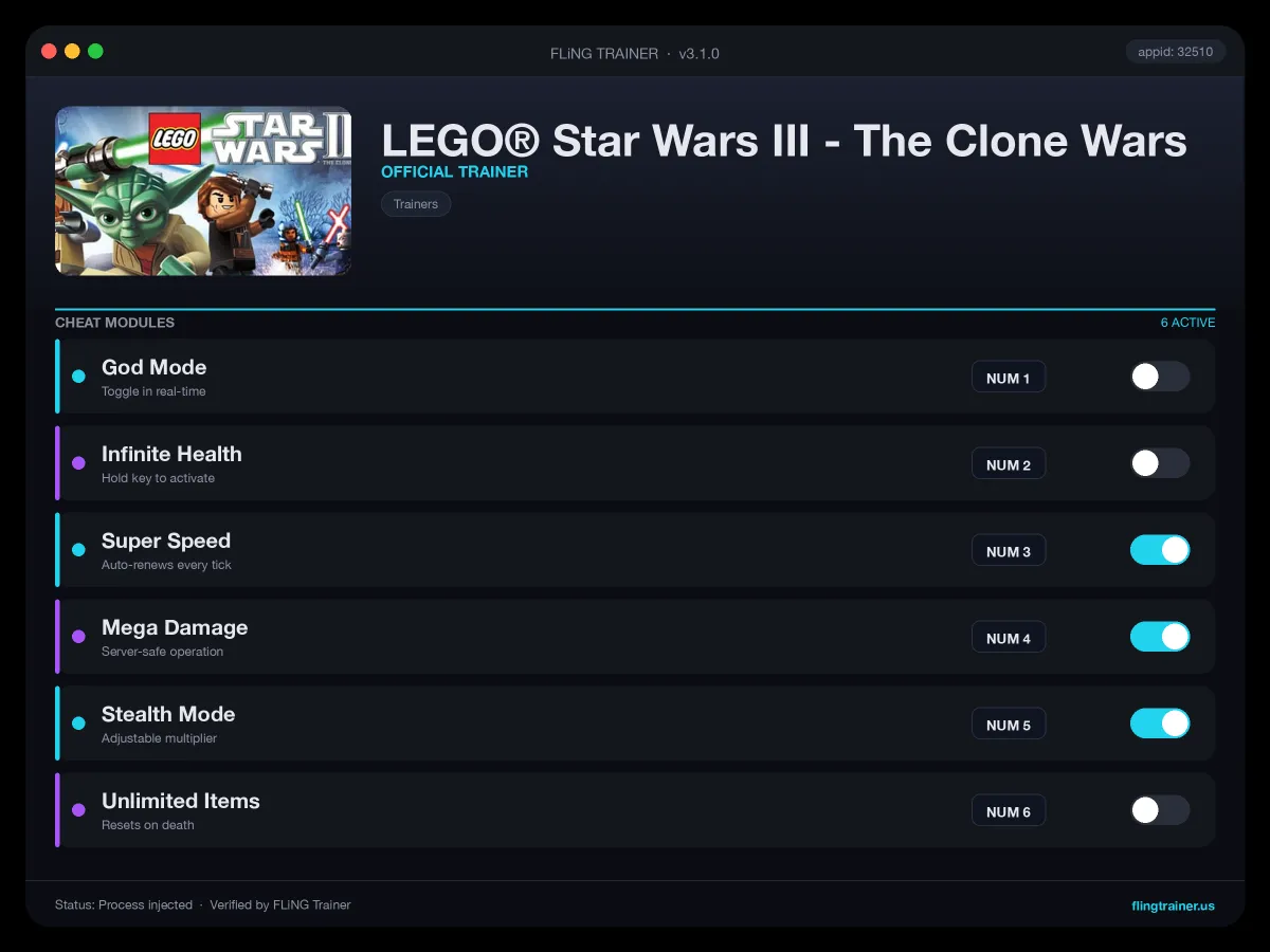 LEGO® Star Wars III - The Clone Wars Trainer interface
