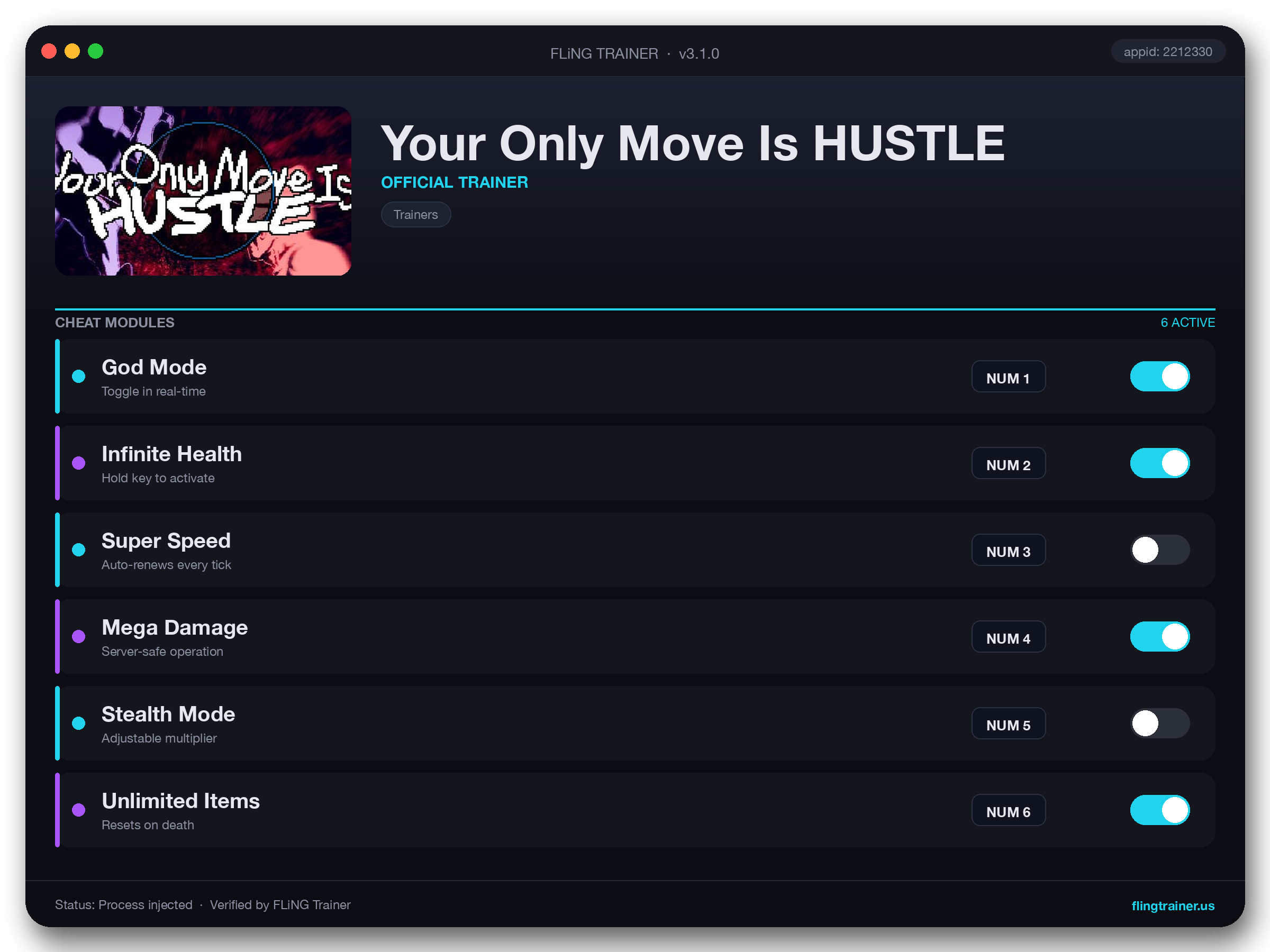 Your Only Move Is HUSTLE Trainer interface