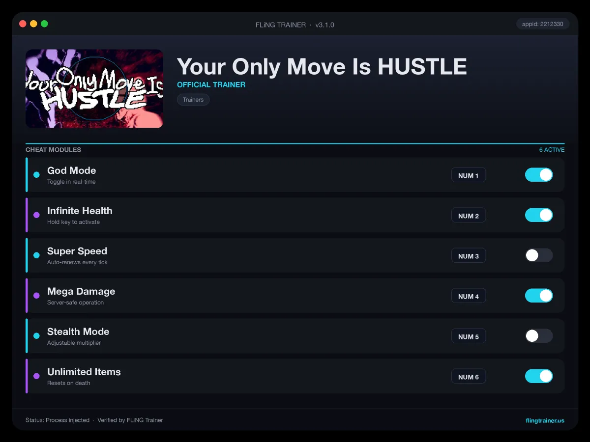 Your Only Move Is HUSTLE Trainer interface