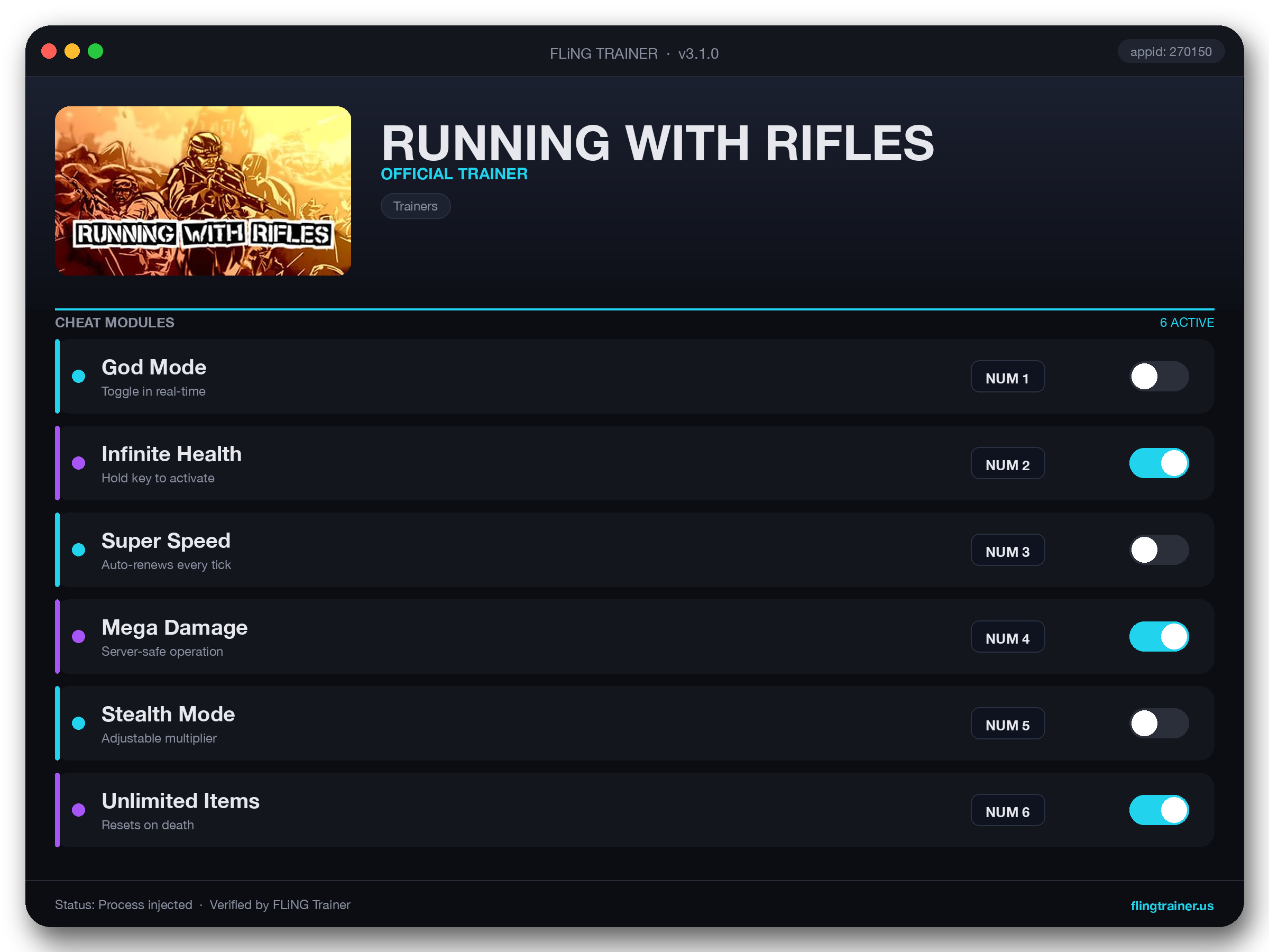 RUNNING WITH RIFLES Trainer interface