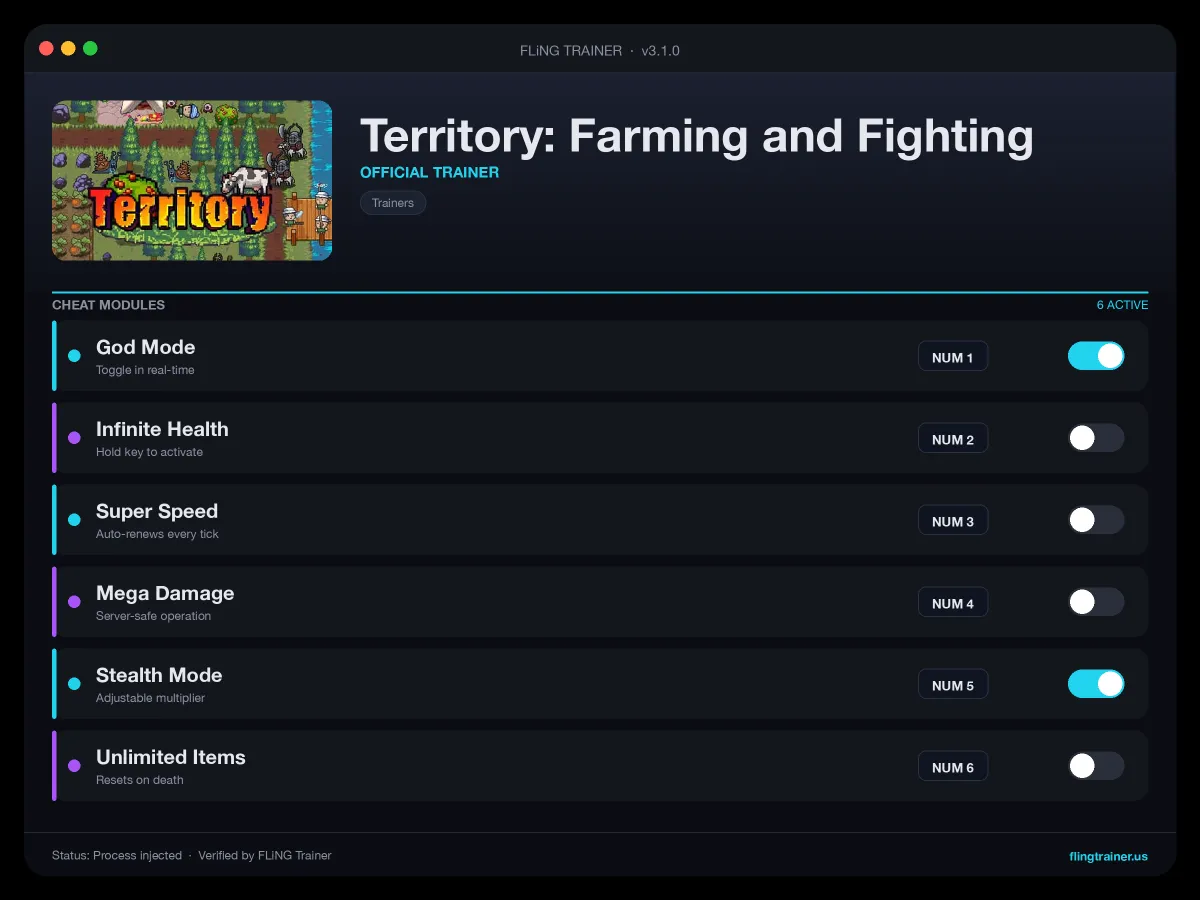 Territory: Farming and Fighting Trainer interface