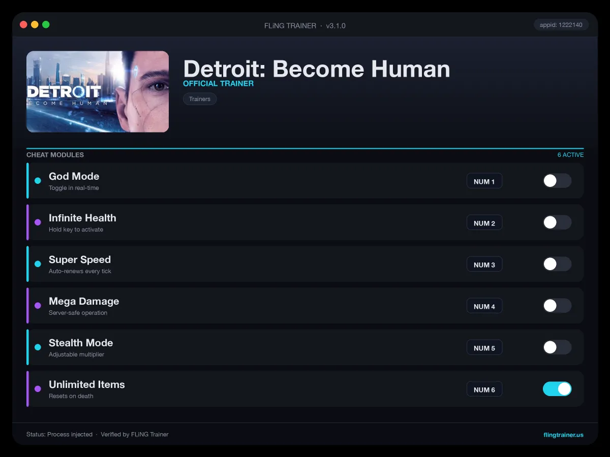 Detroit: Become Human Trainer interface