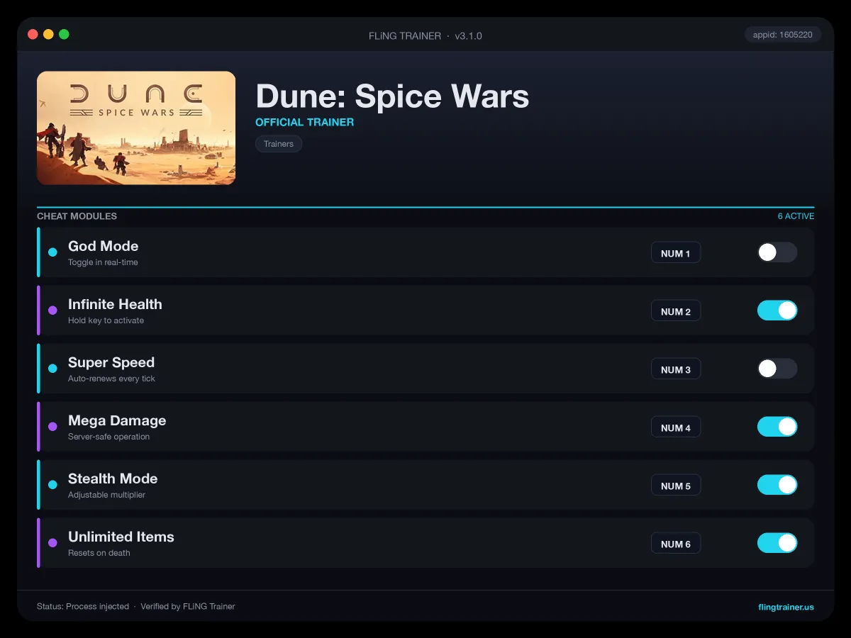 Dune: Spice Wars Trainer interface
