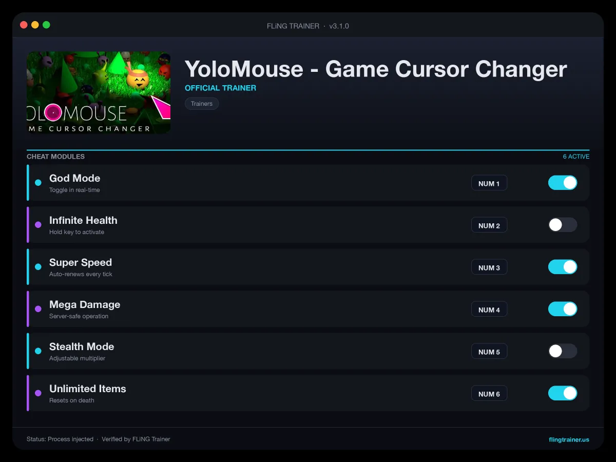 YoloMouse - Game Cursor Changer Trainer interface