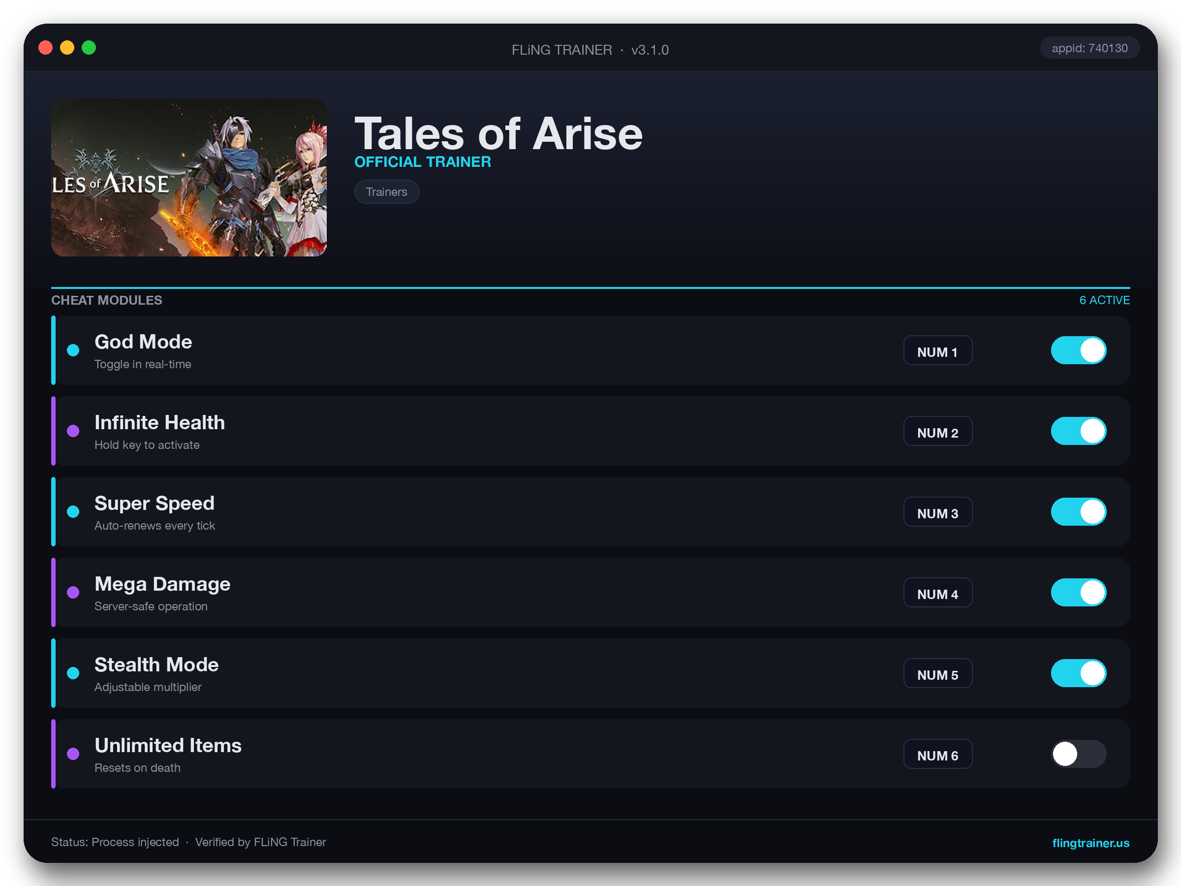 Tales of Arise Trainer interface