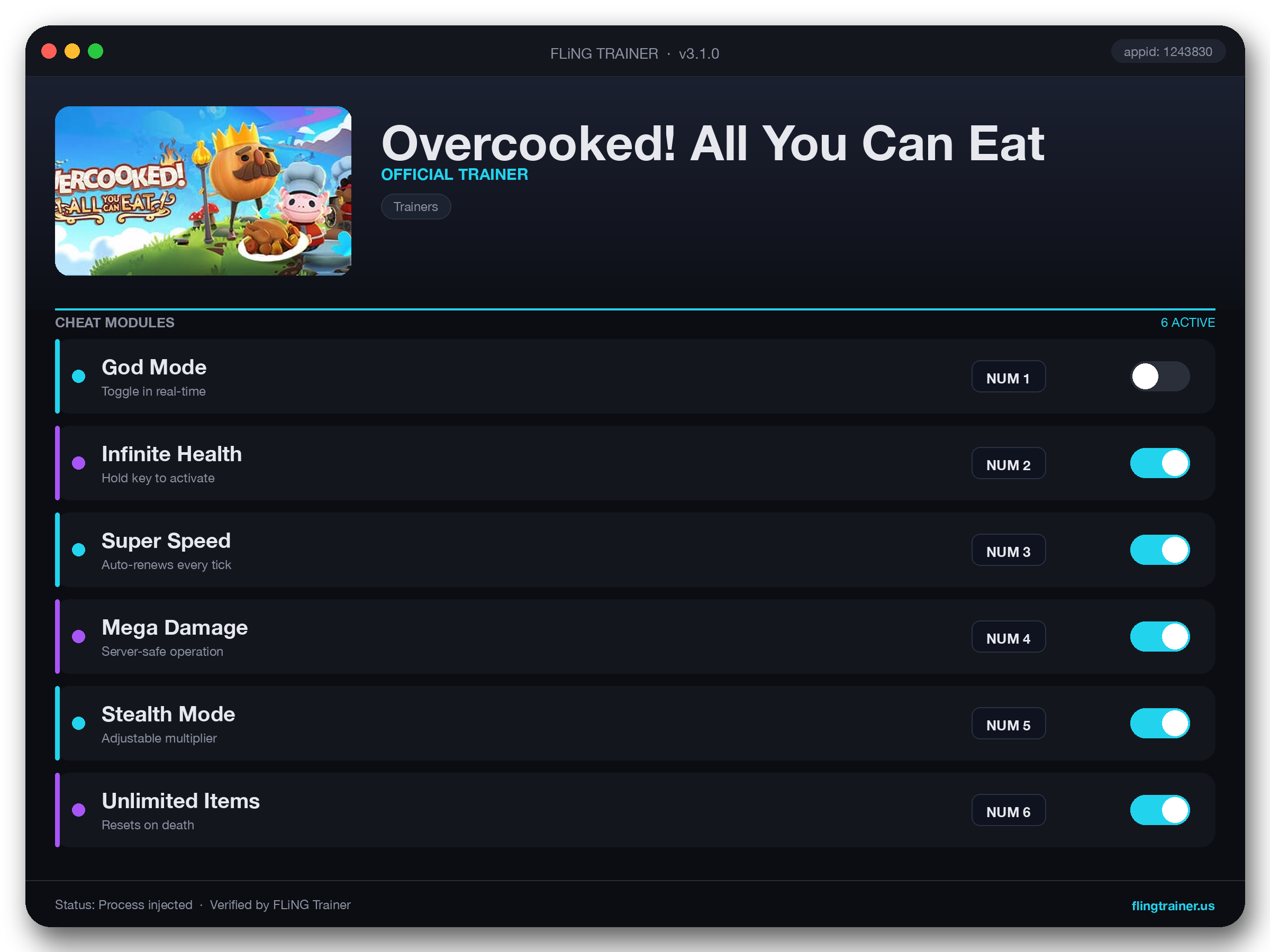 Overcooked! All You Can Eat Trainer interface