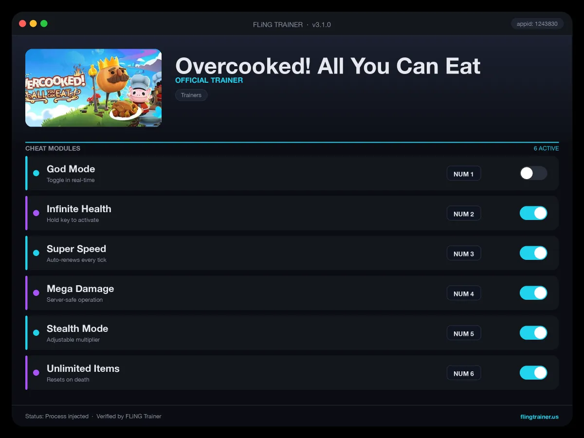 Overcooked! All You Can Eat Trainer interface