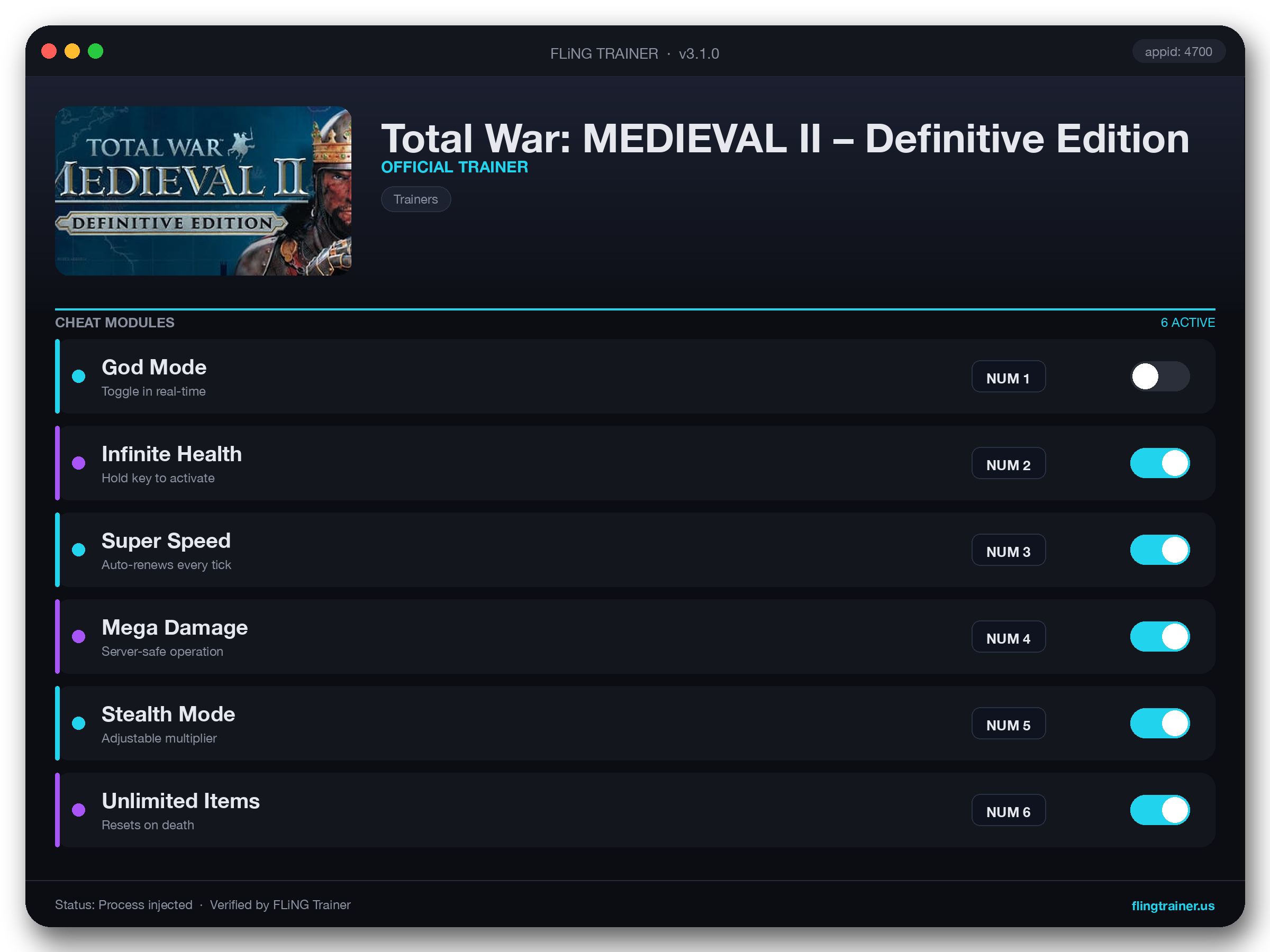 Total War: MEDIEVAL II – Definitive Edition Trainer interface