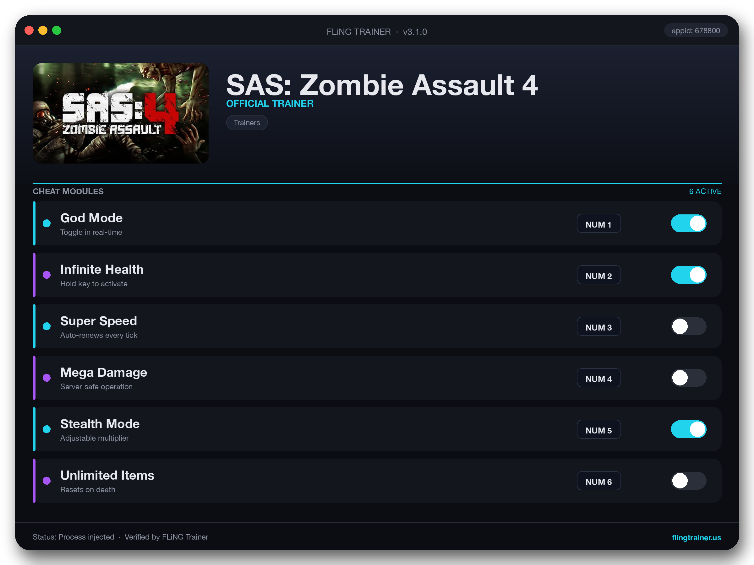 SAS: Zombie Assault 4 Trainer interface
