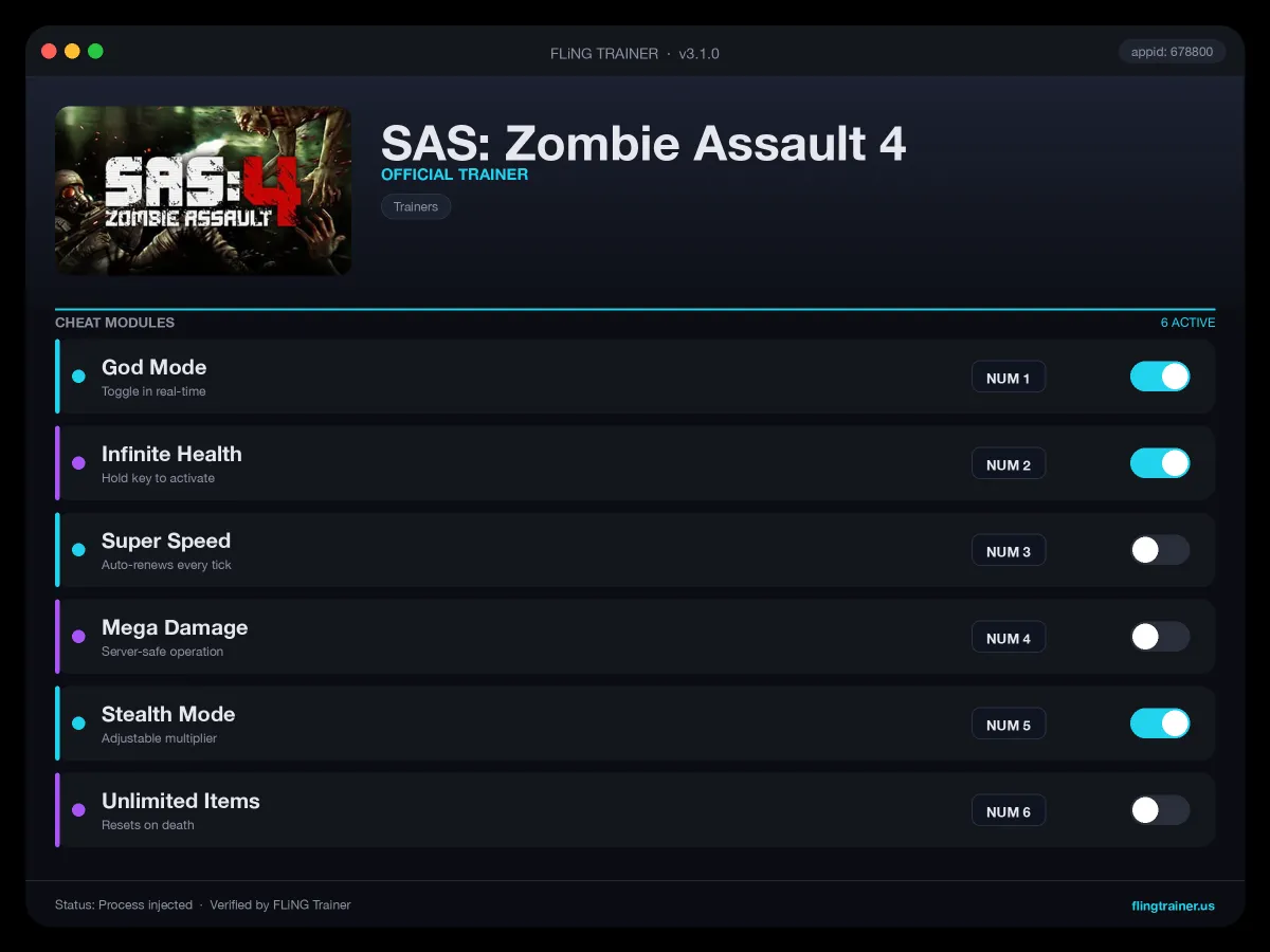 SAS: Zombie Assault 4 Trainer interface
