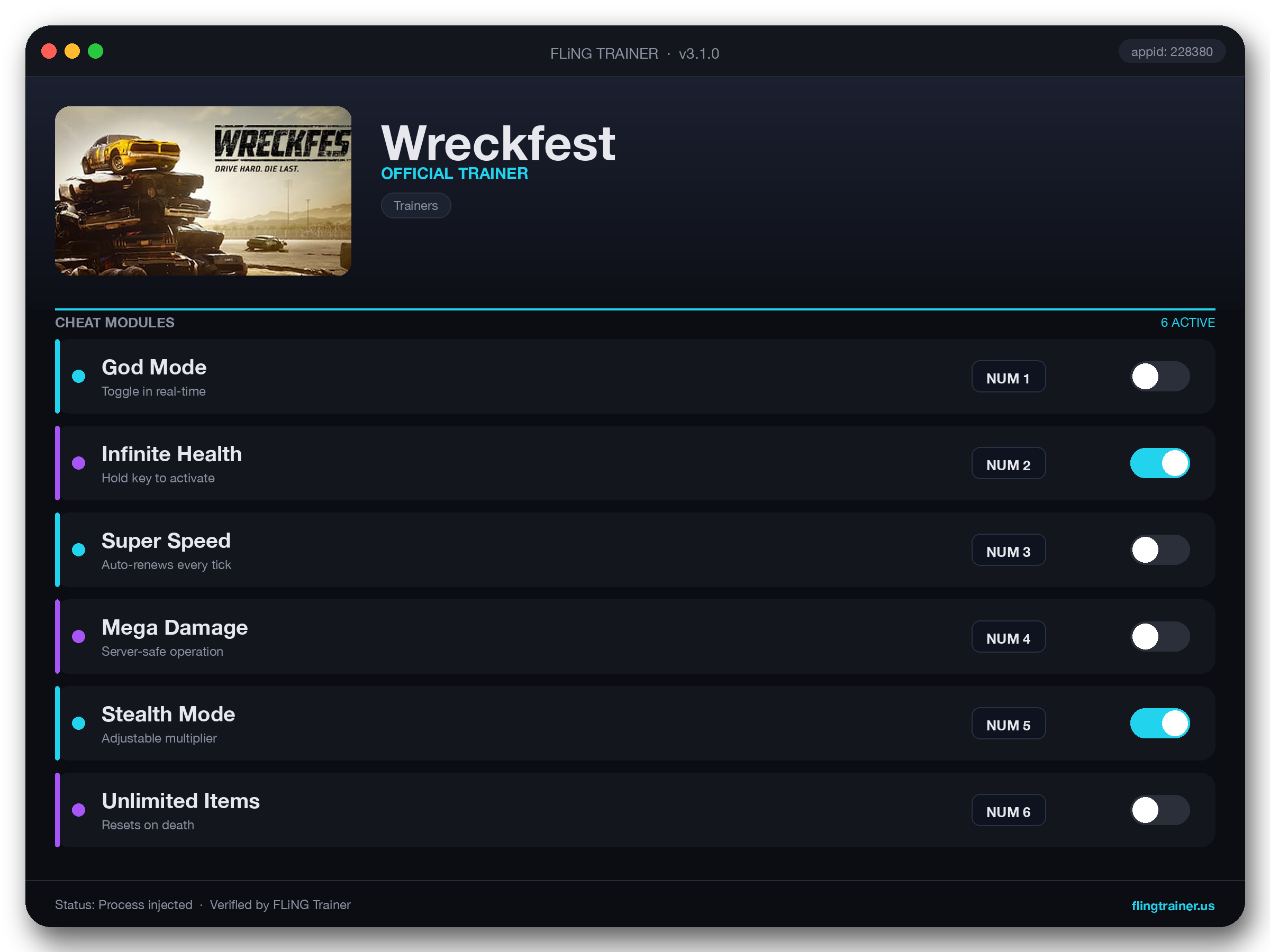 Wreckfest Trainer interface