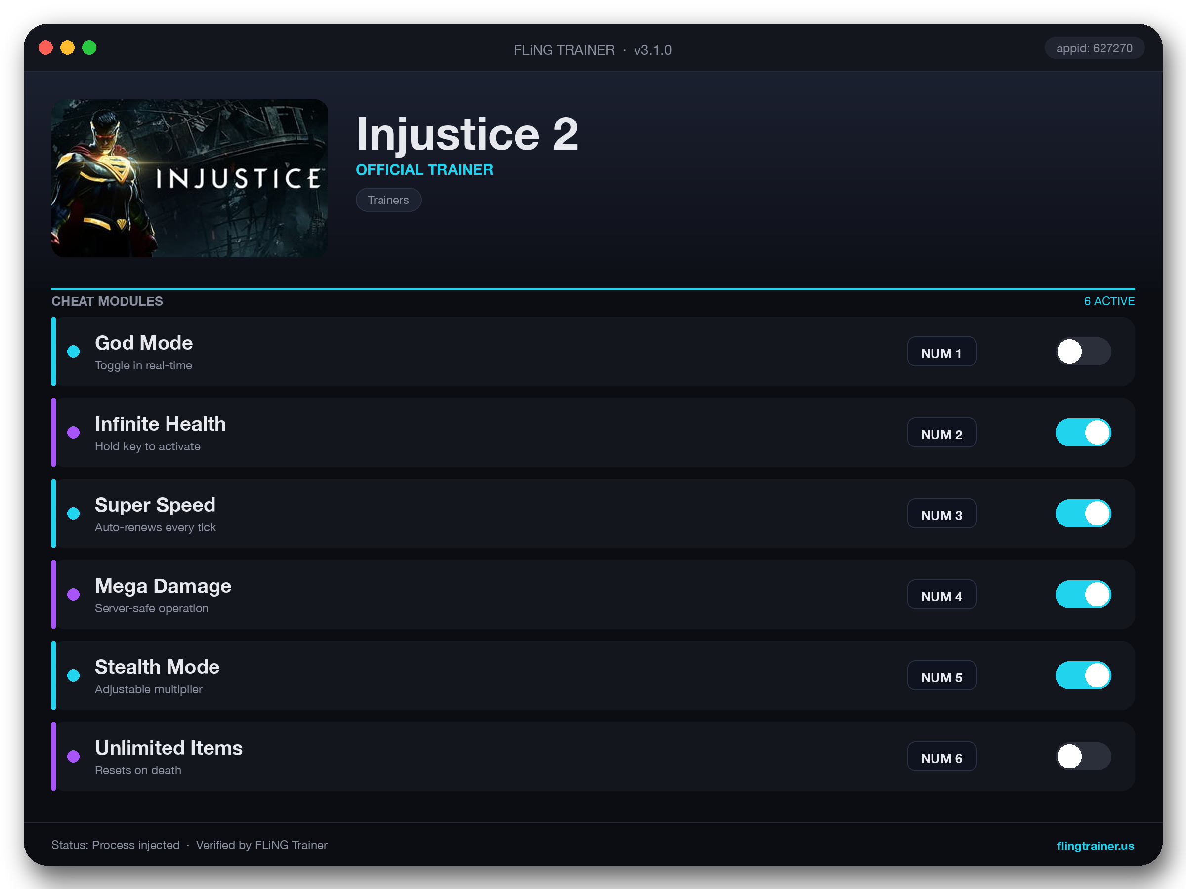 Injustice 2 Trainer interface