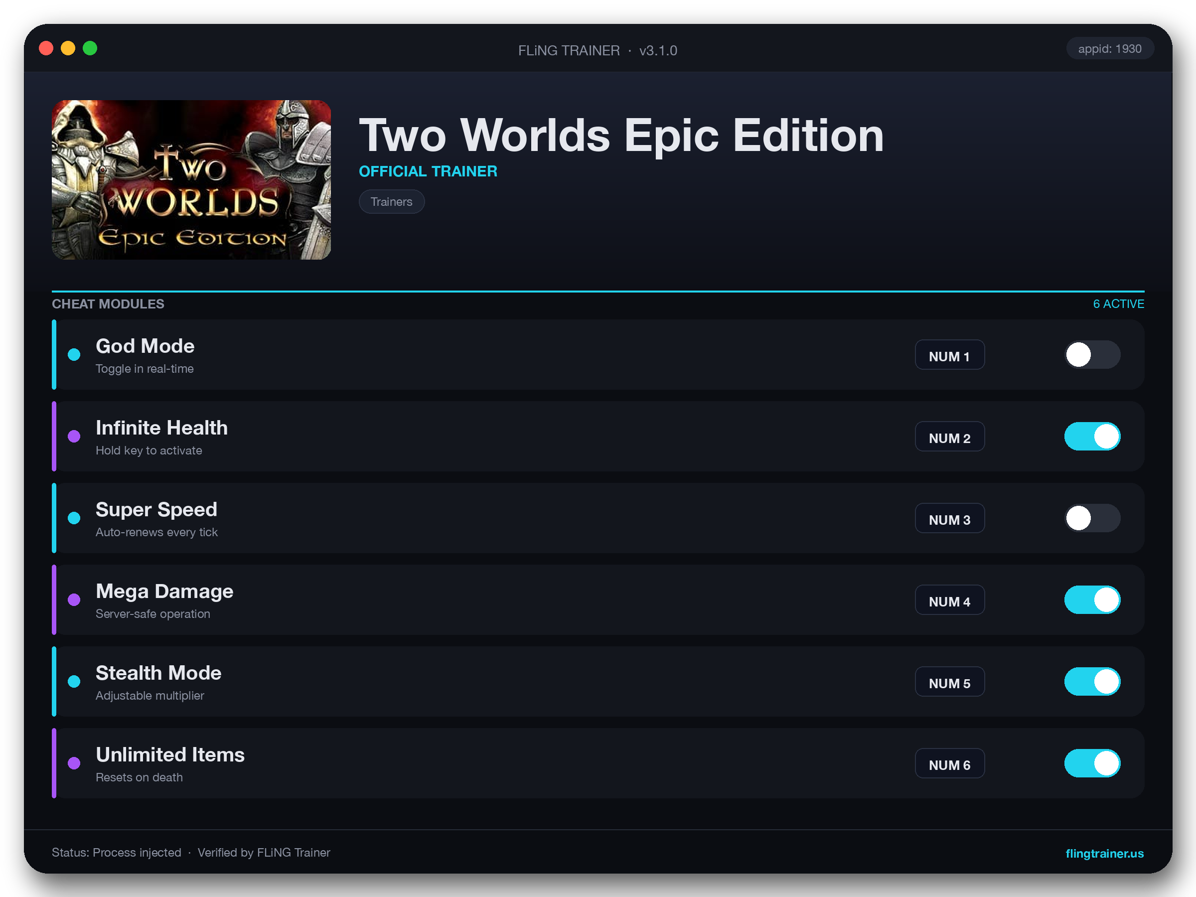 Two Worlds Epic Edition Trainer interface