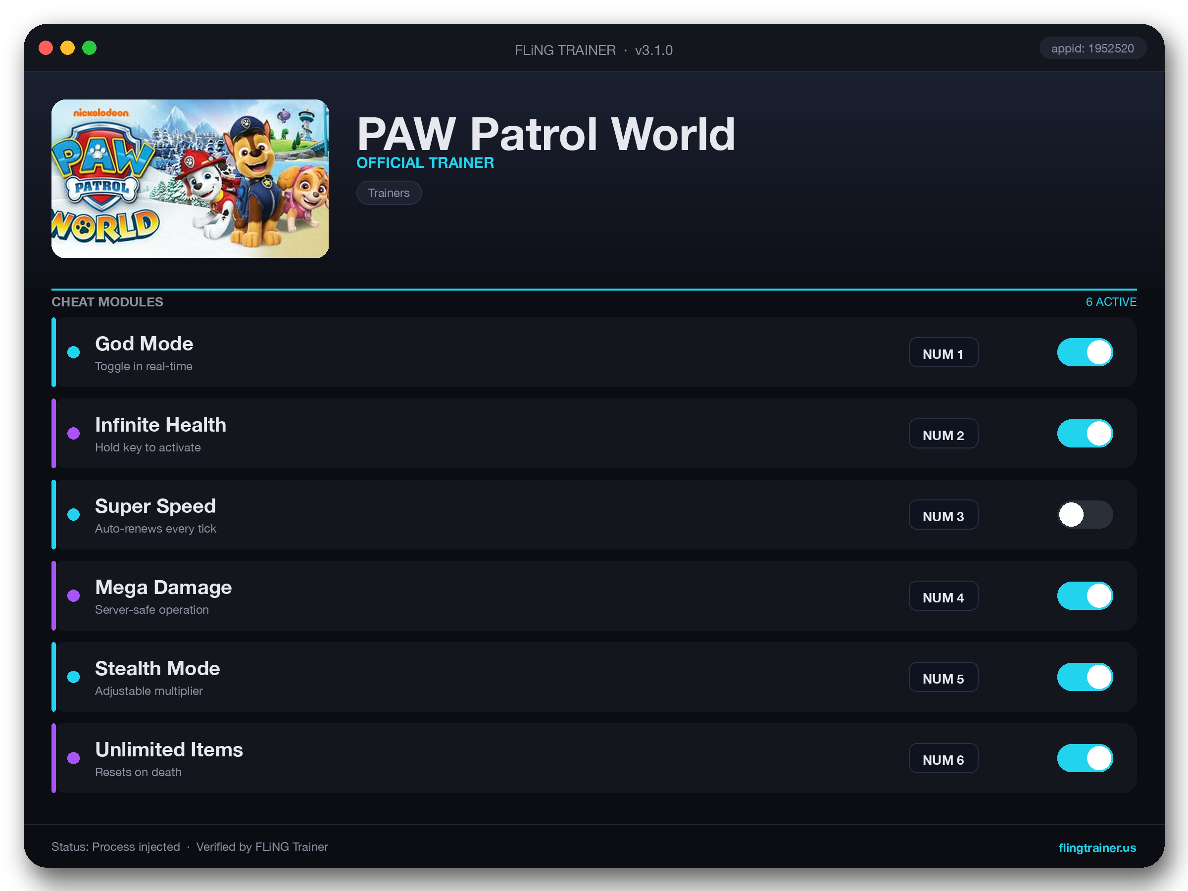 PAW Patrol World Trainer interface