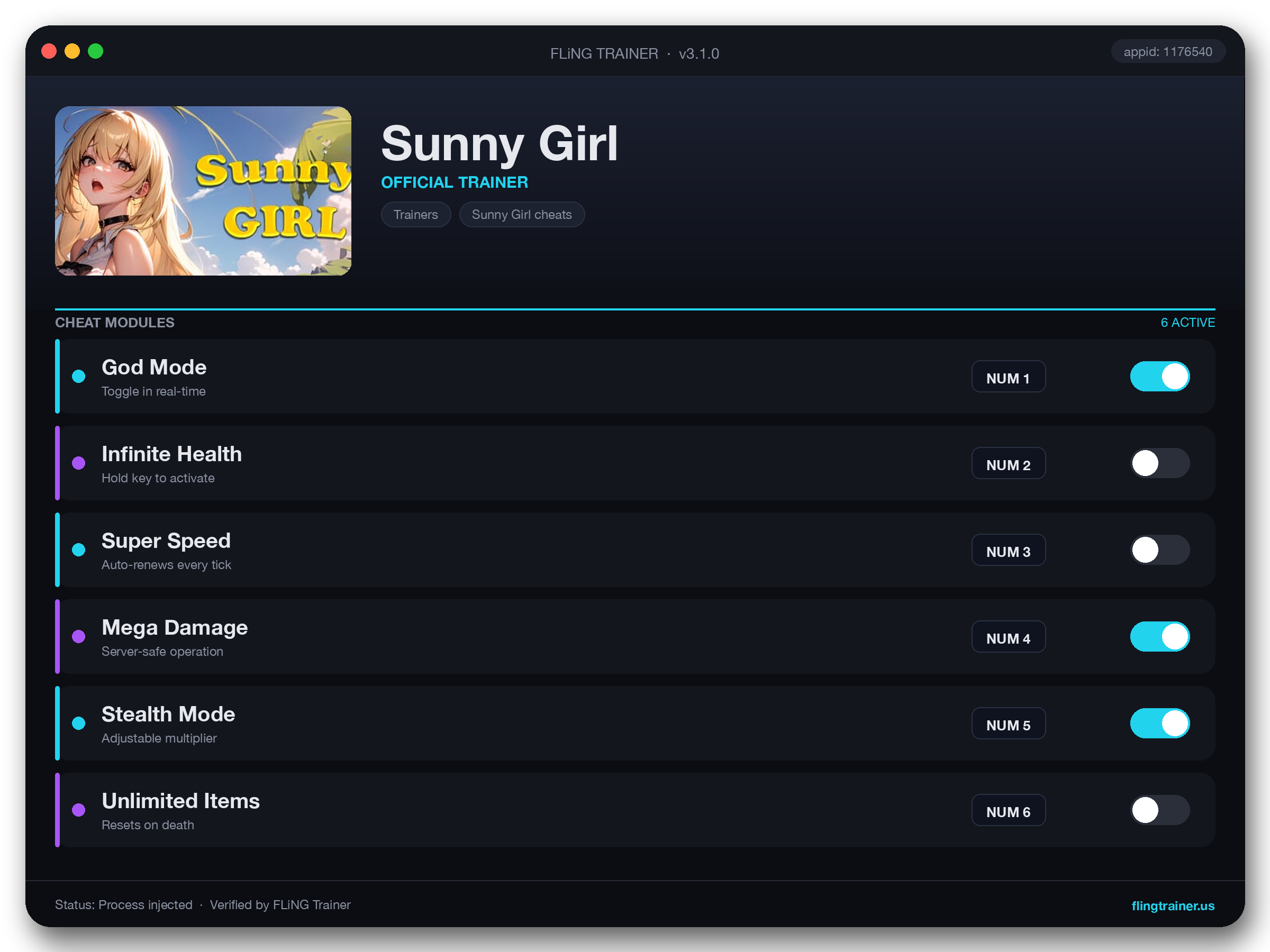 Sunny Girl Trainer interface