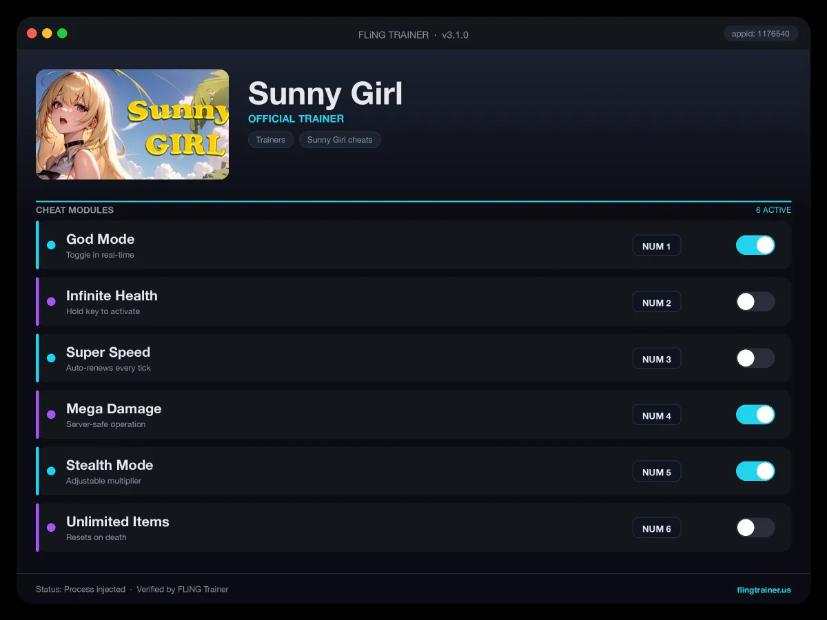 Sunny Girl Trainer interface