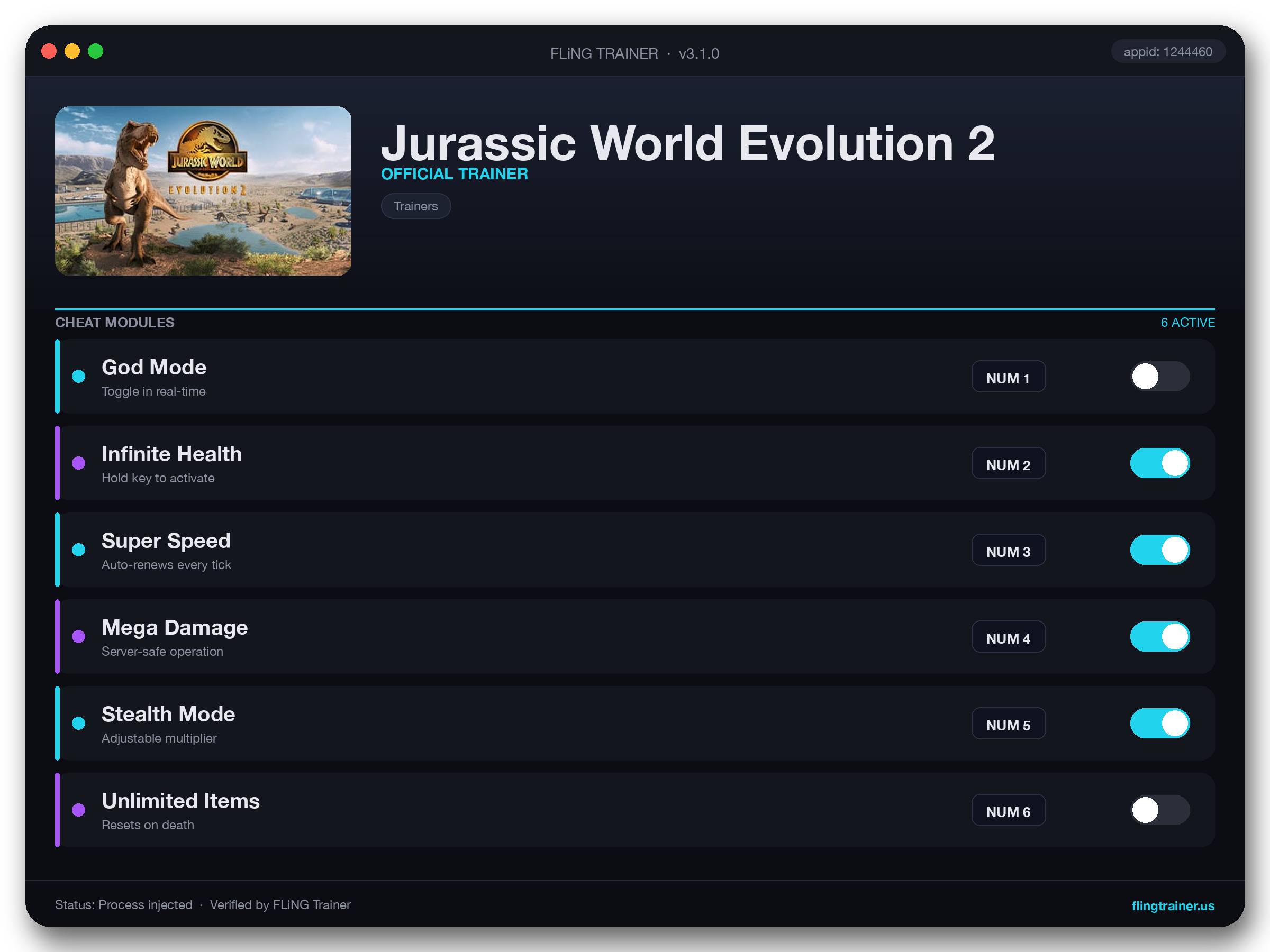 Jurassic World Evolution 2 Trainer interface
