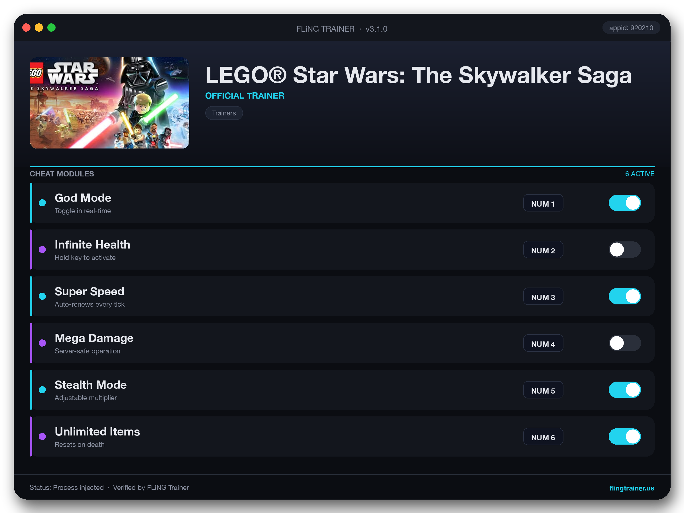 LEGO® Star Wars: The Skywalker Saga Trainer interface