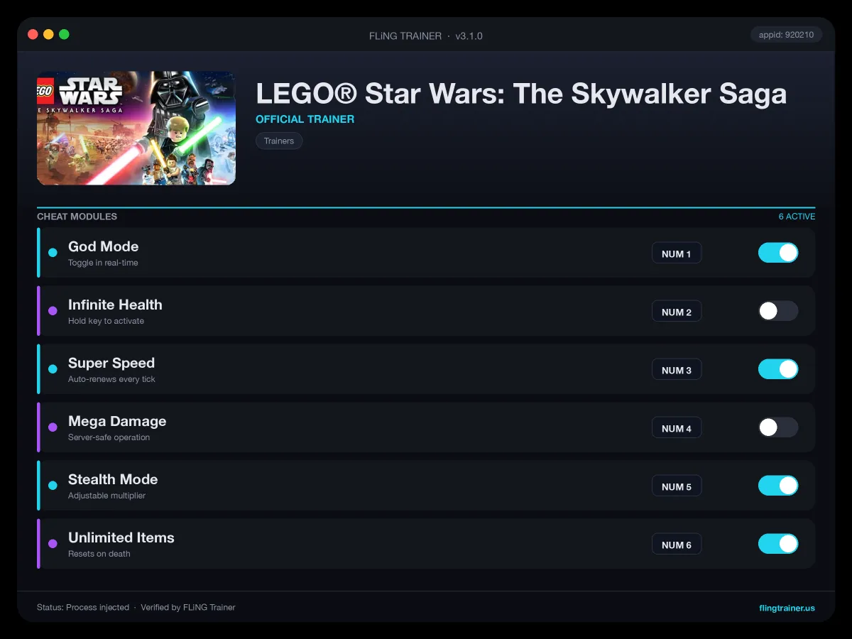 LEGO® Star Wars: The Skywalker Saga Trainer interface