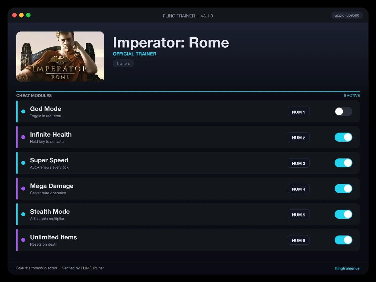 Imperator: Rome Trainer interface