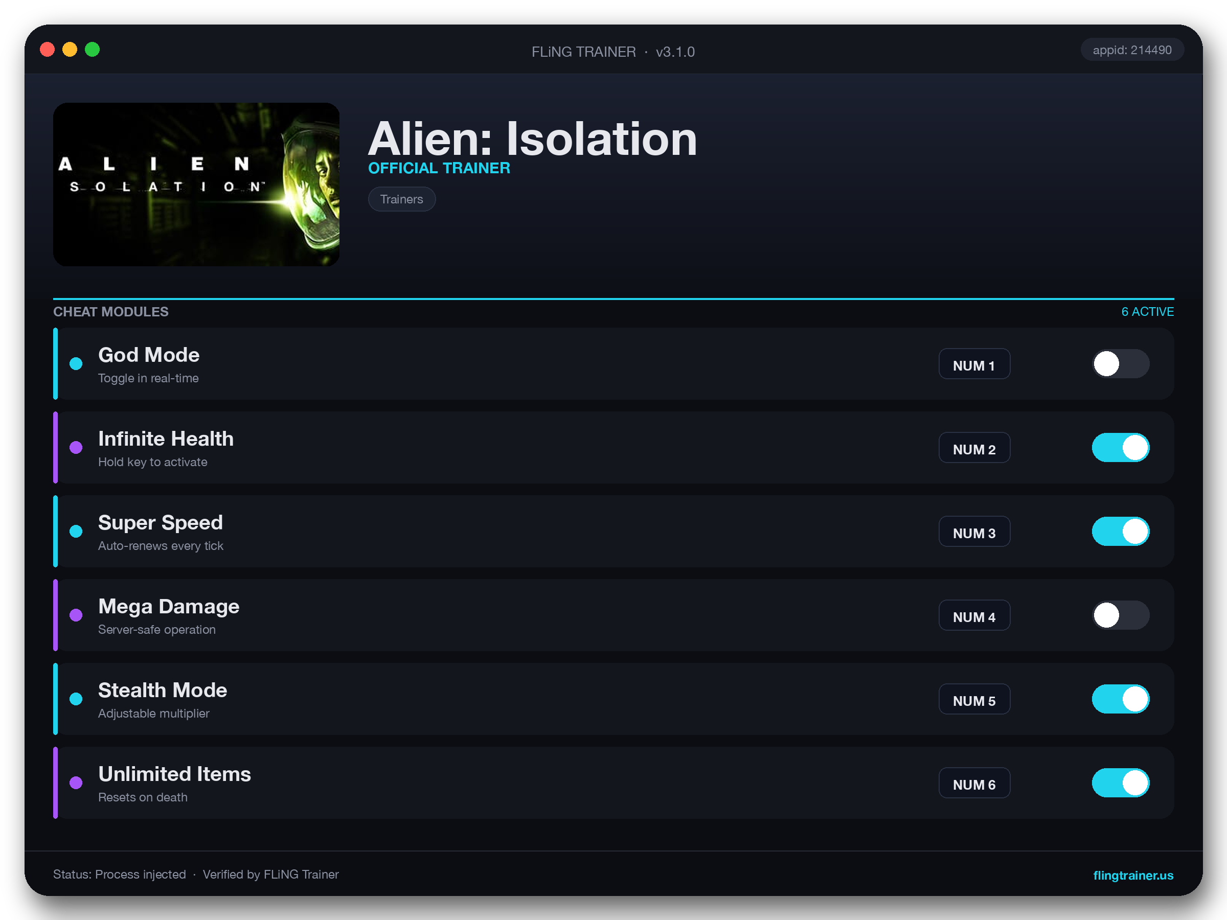 Alien: Isolation Trainer interface
