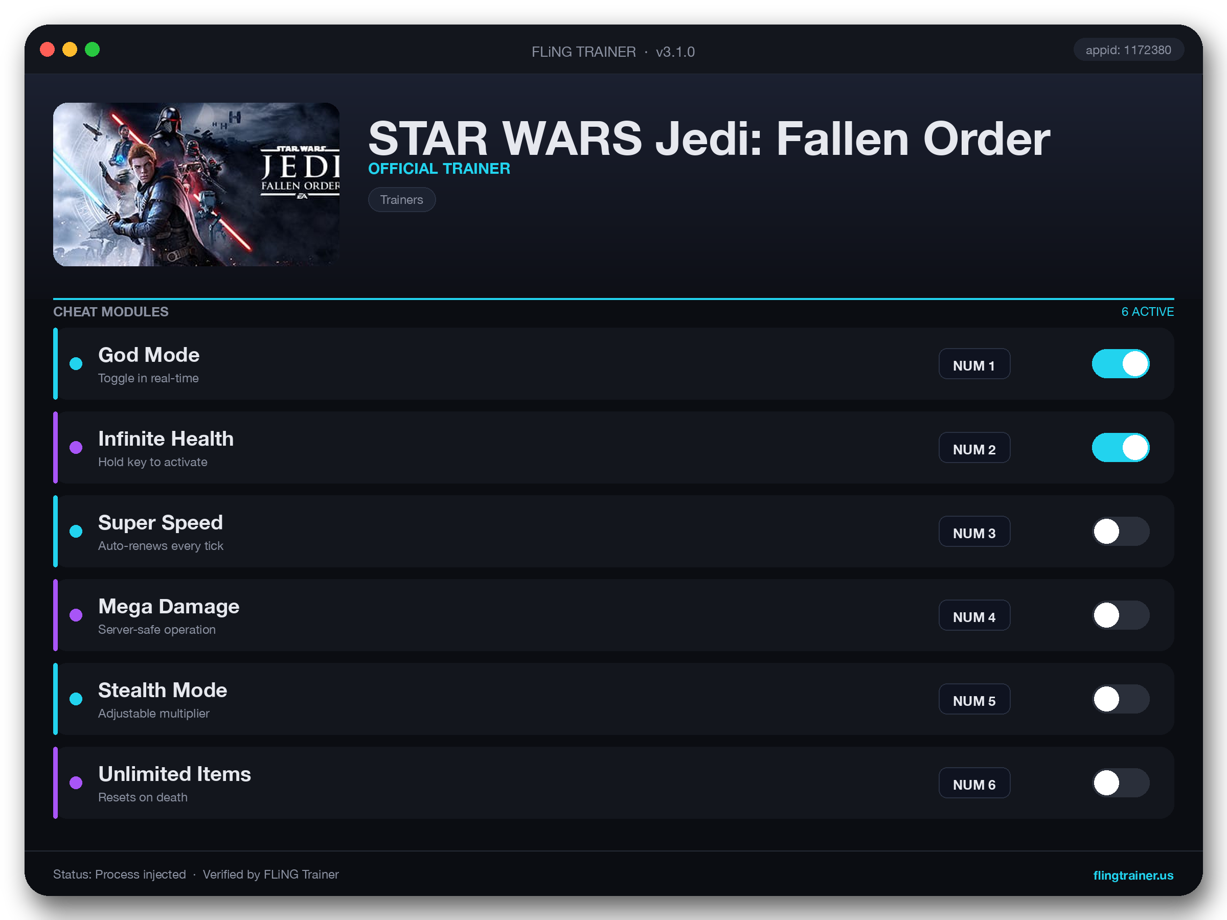 STAR WARS Jedi: Fallen Order Trainer interface