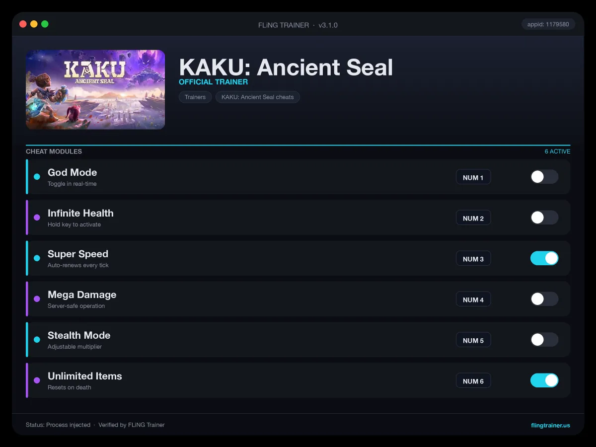 KAKU: Ancient Seal Trainer interface