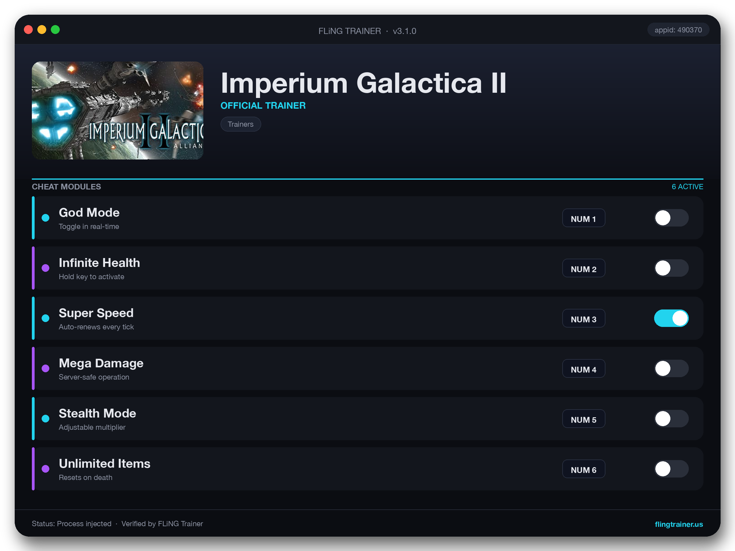 Imperium Galactica II Trainer interface