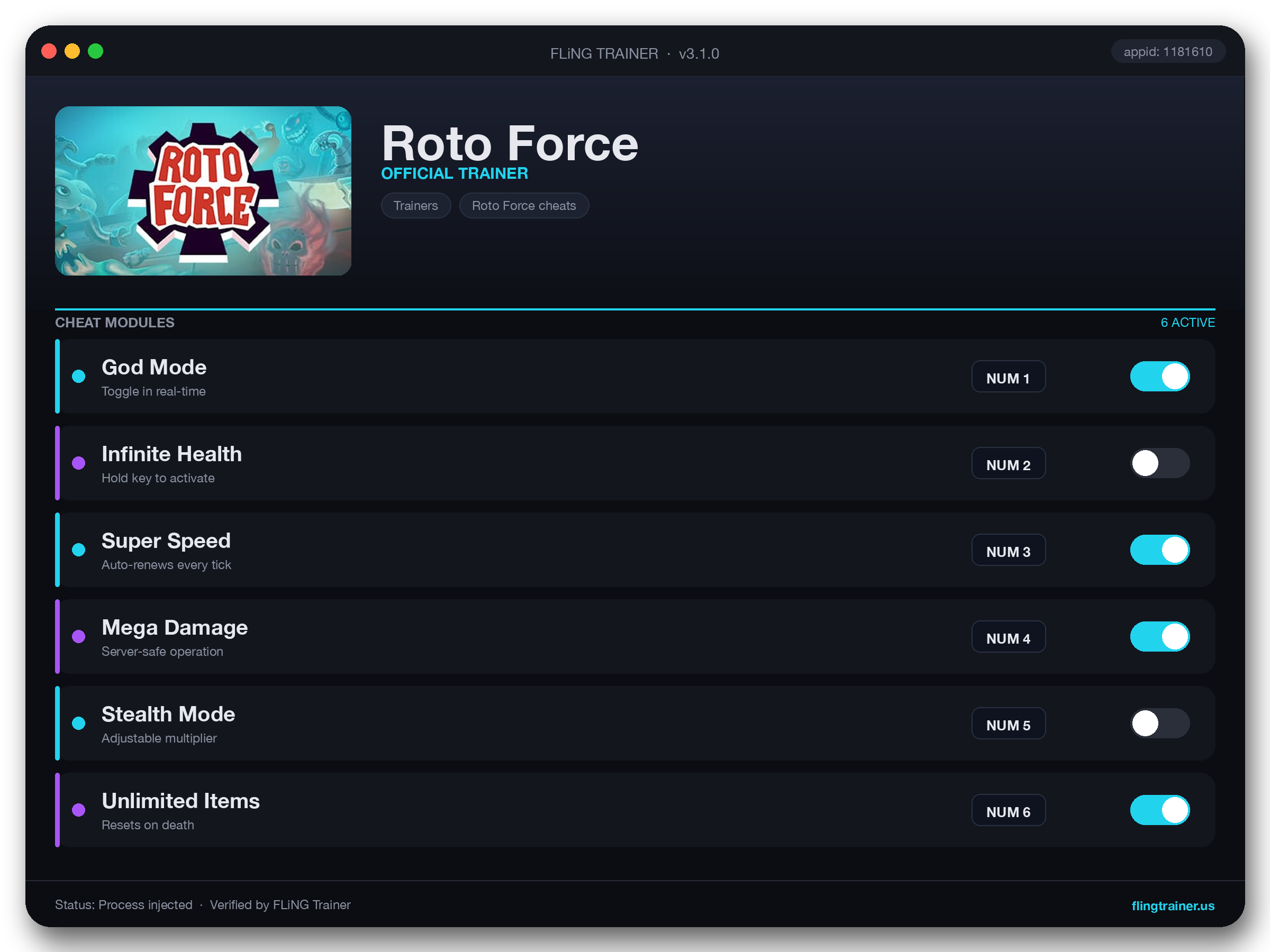 Roto Force Trainer interface