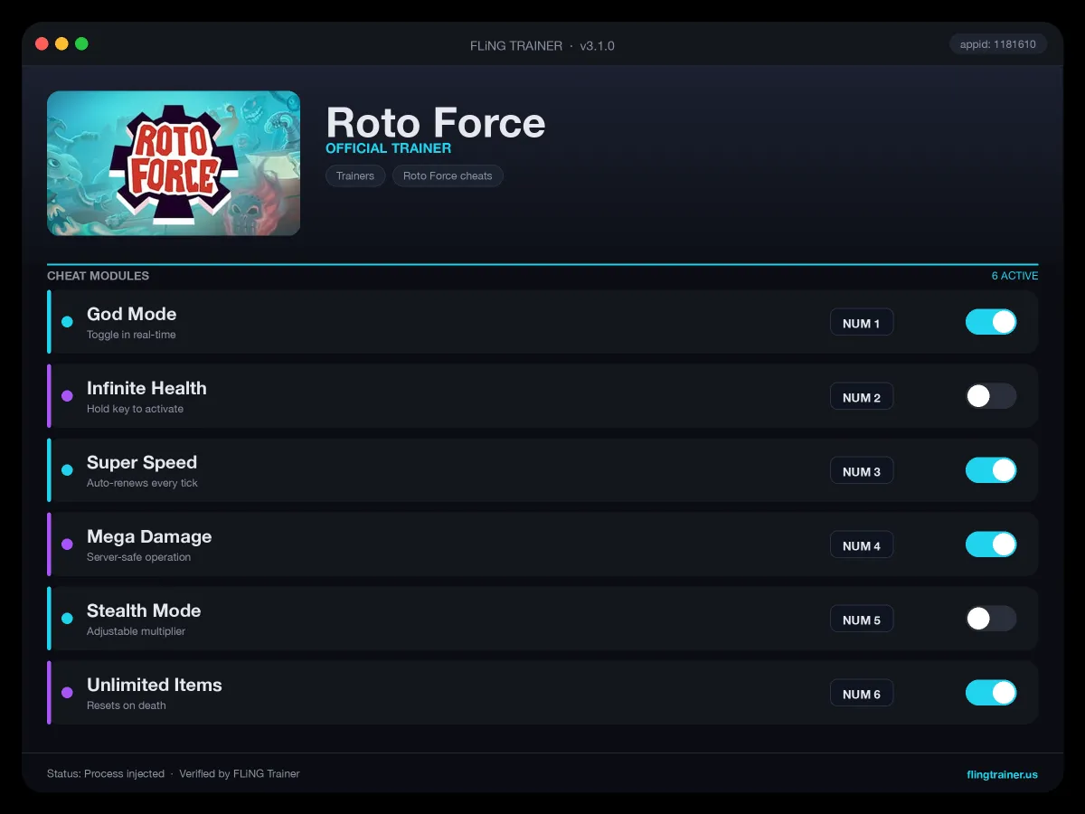 Roto Force Trainer interface