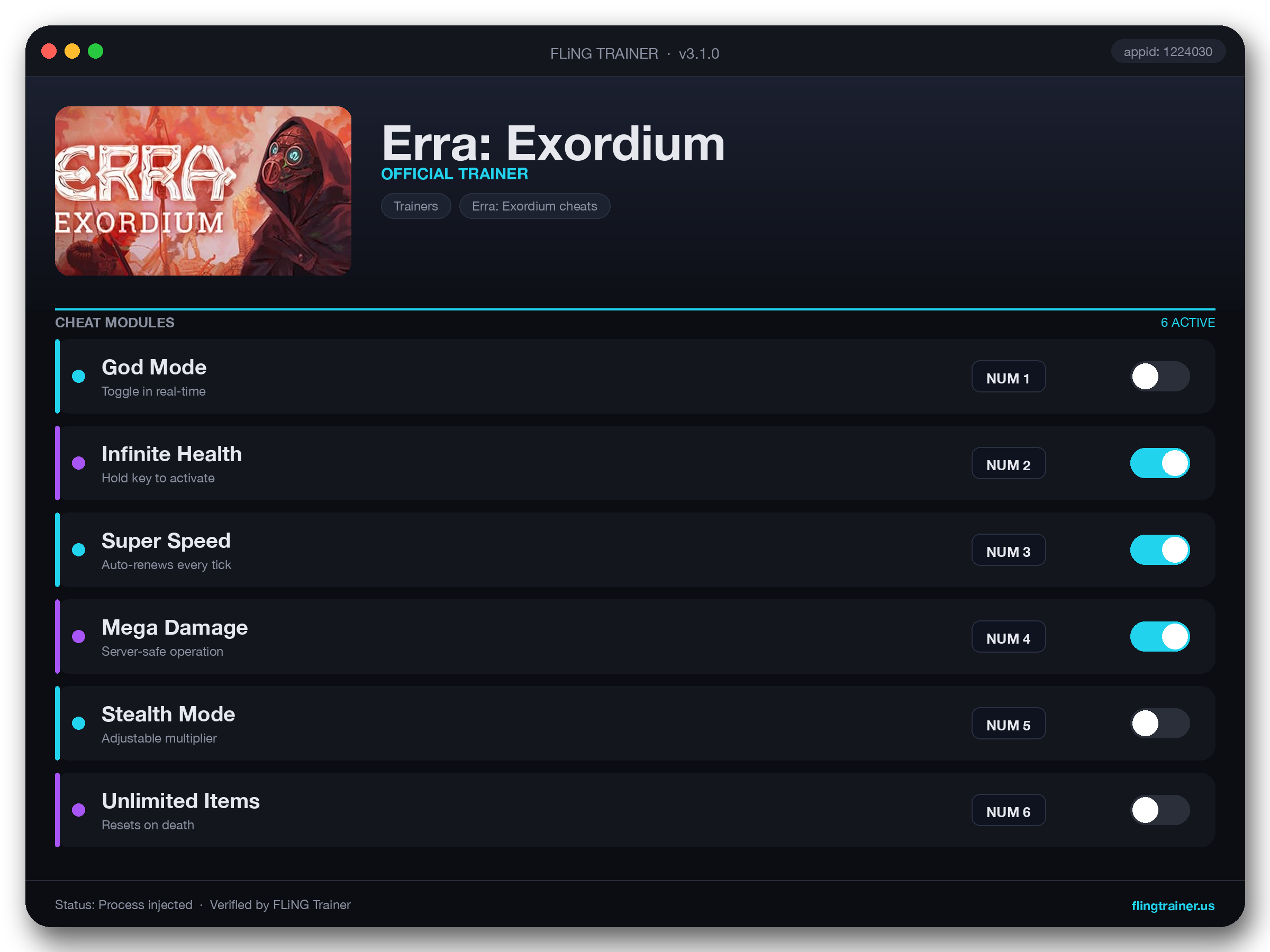 Erra: Exordium Trainer interface