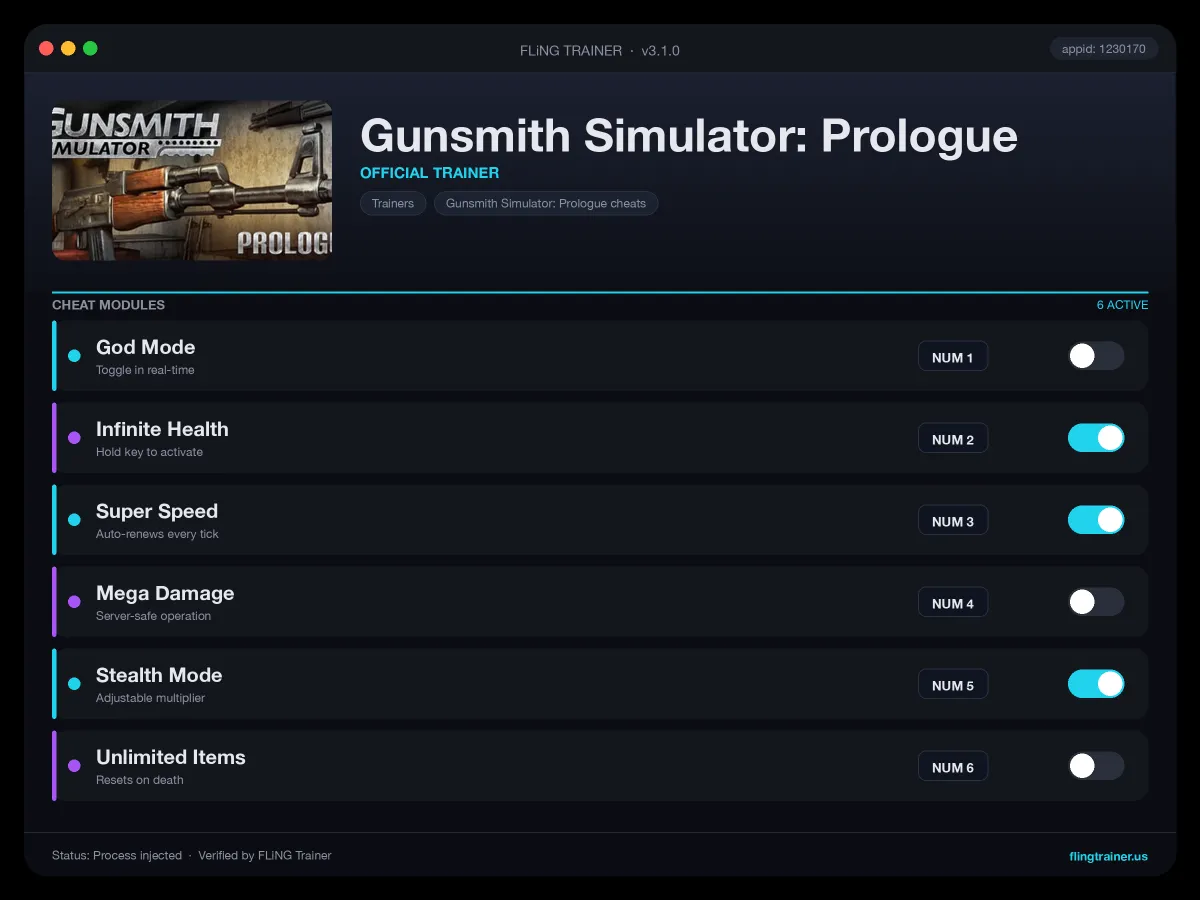 Gunsmith Simulator: Prologue Trainer interface