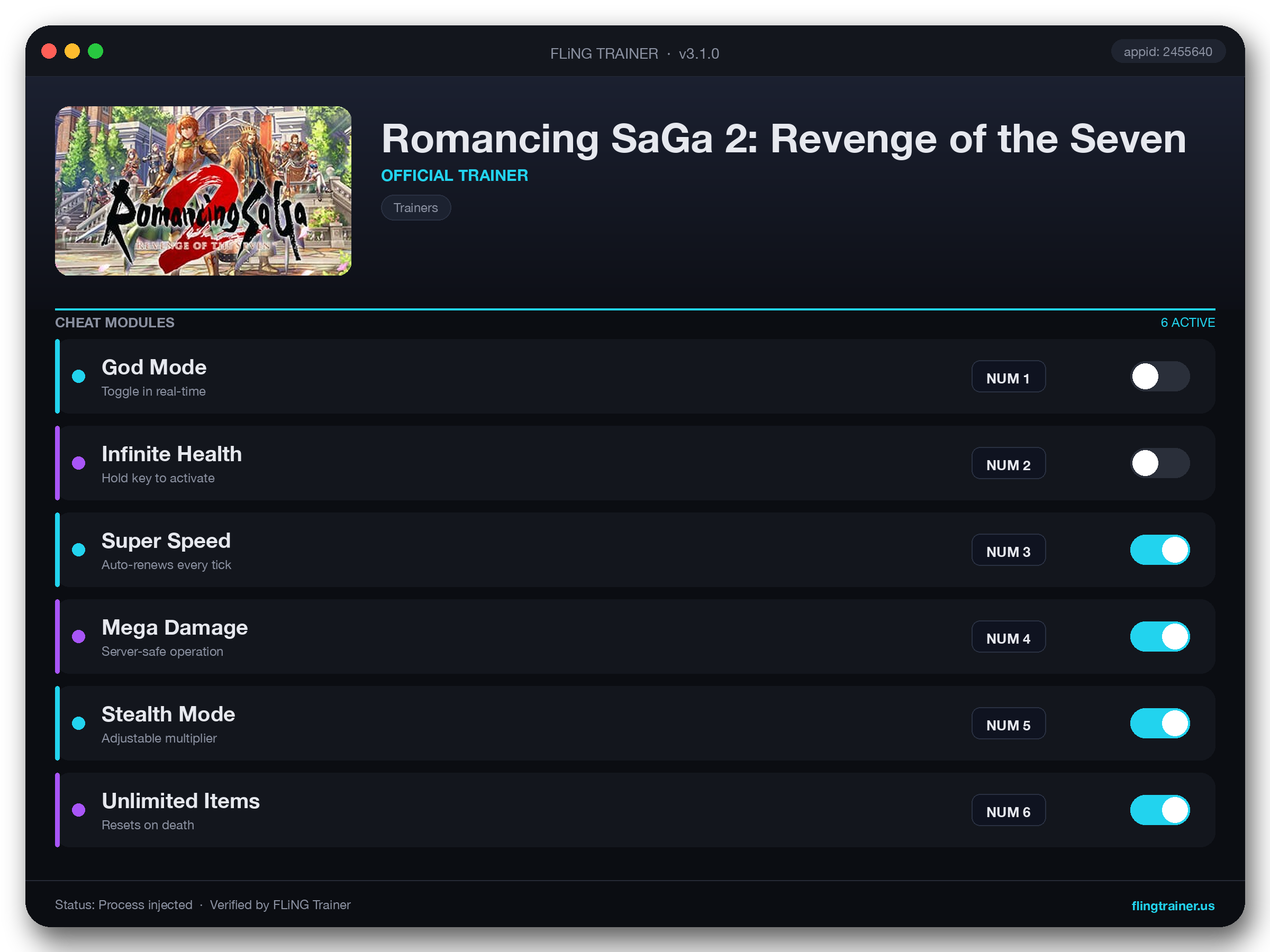 Romancing SaGa 2: Revenge of the Seven Trainer interface