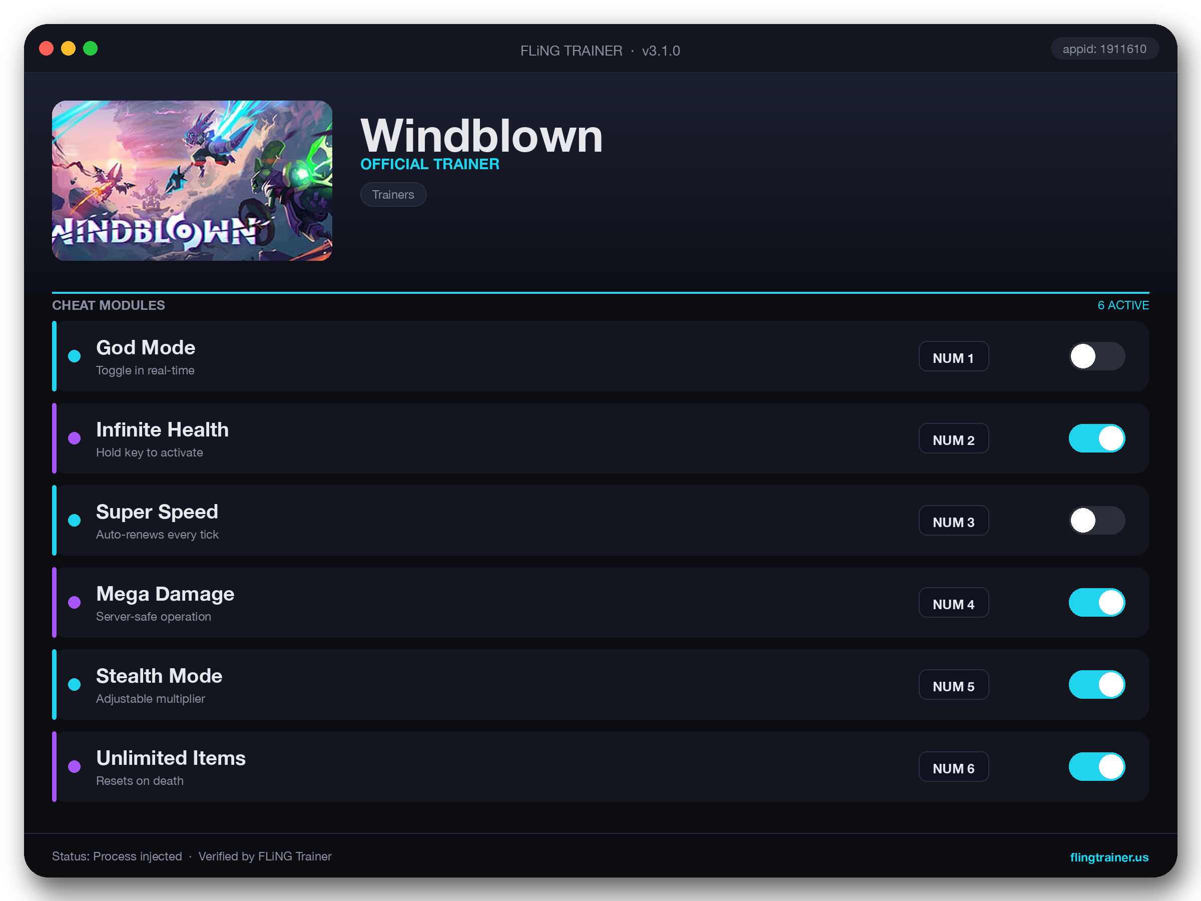 Windblown Trainer interface