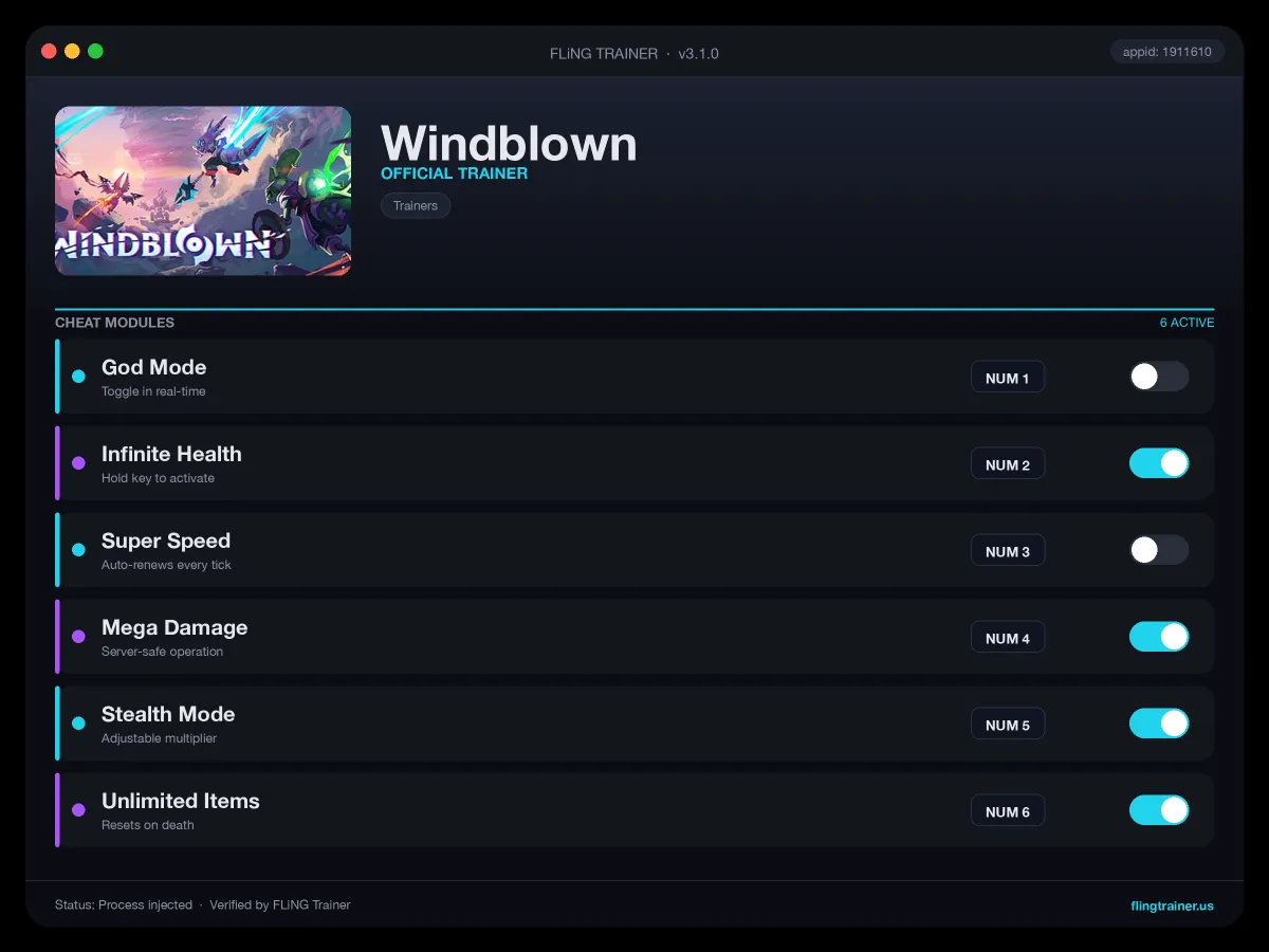 Windblown Trainer interface