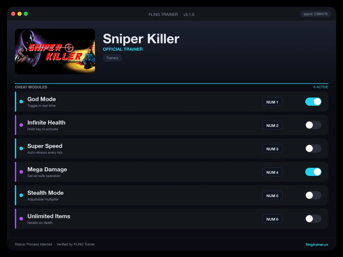 Sniper Killer Trainer interface