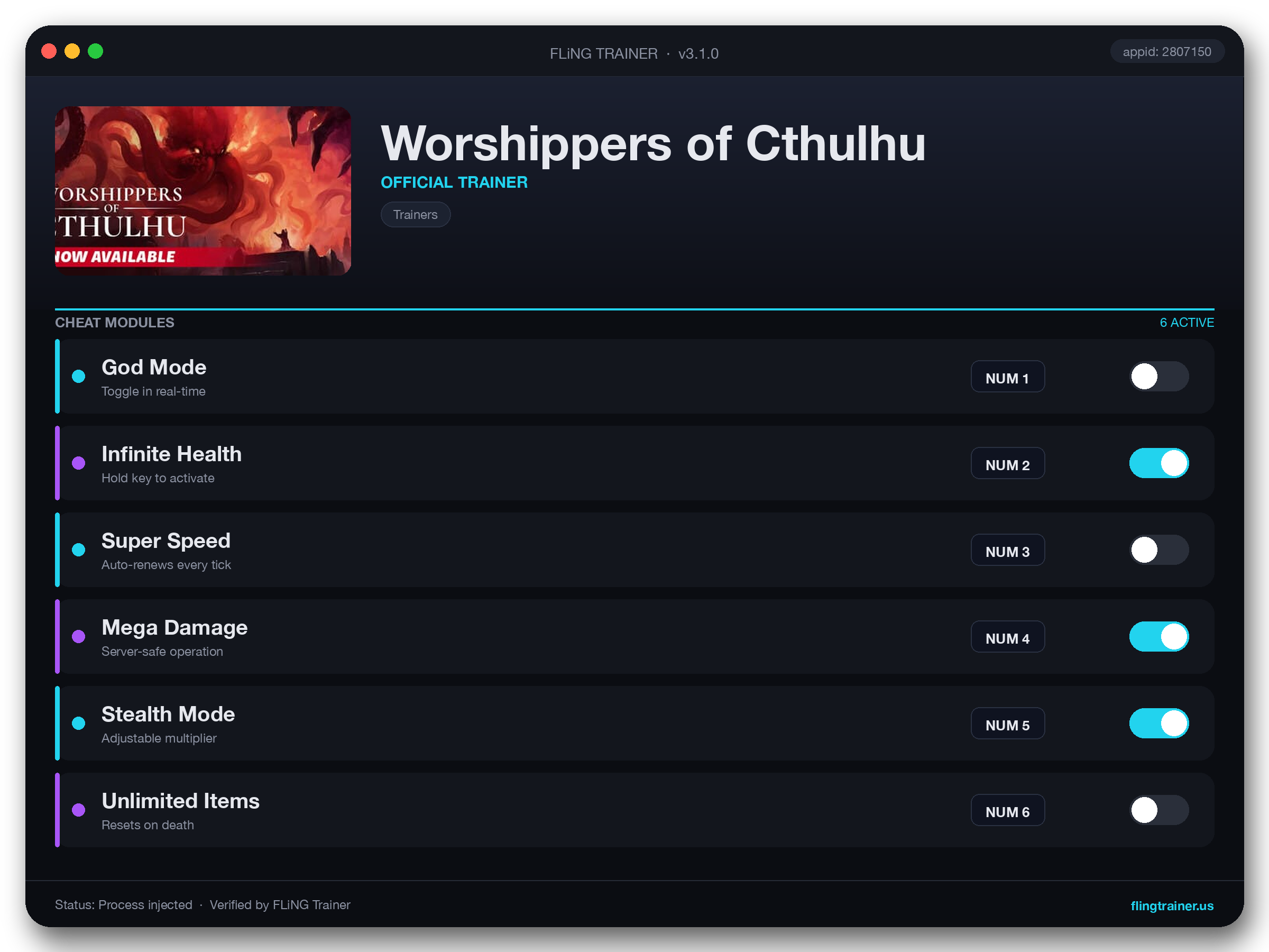 Worshippers of Cthulhu Trainer interface
