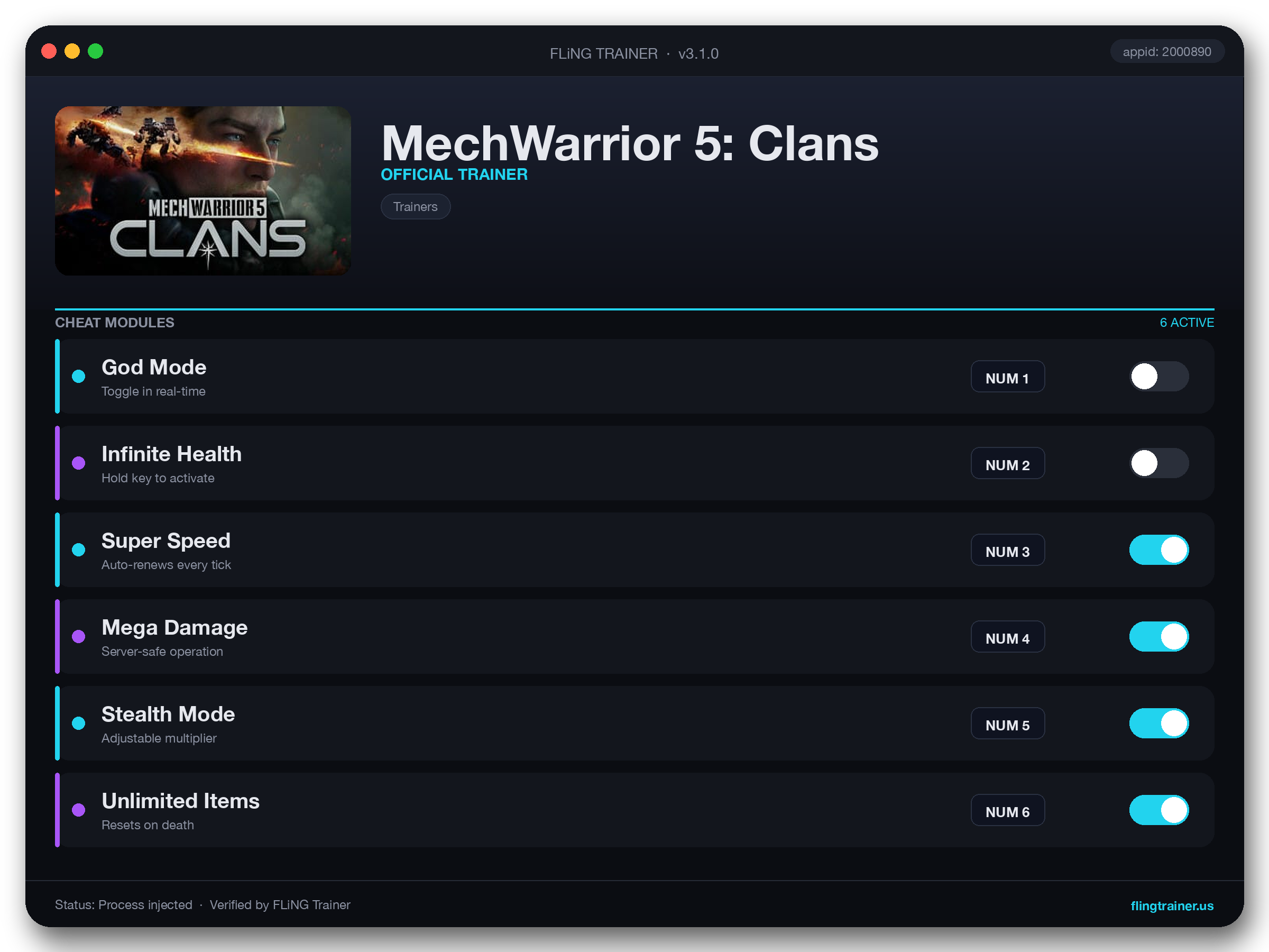 MechWarrior 5: Clans Trainer interface