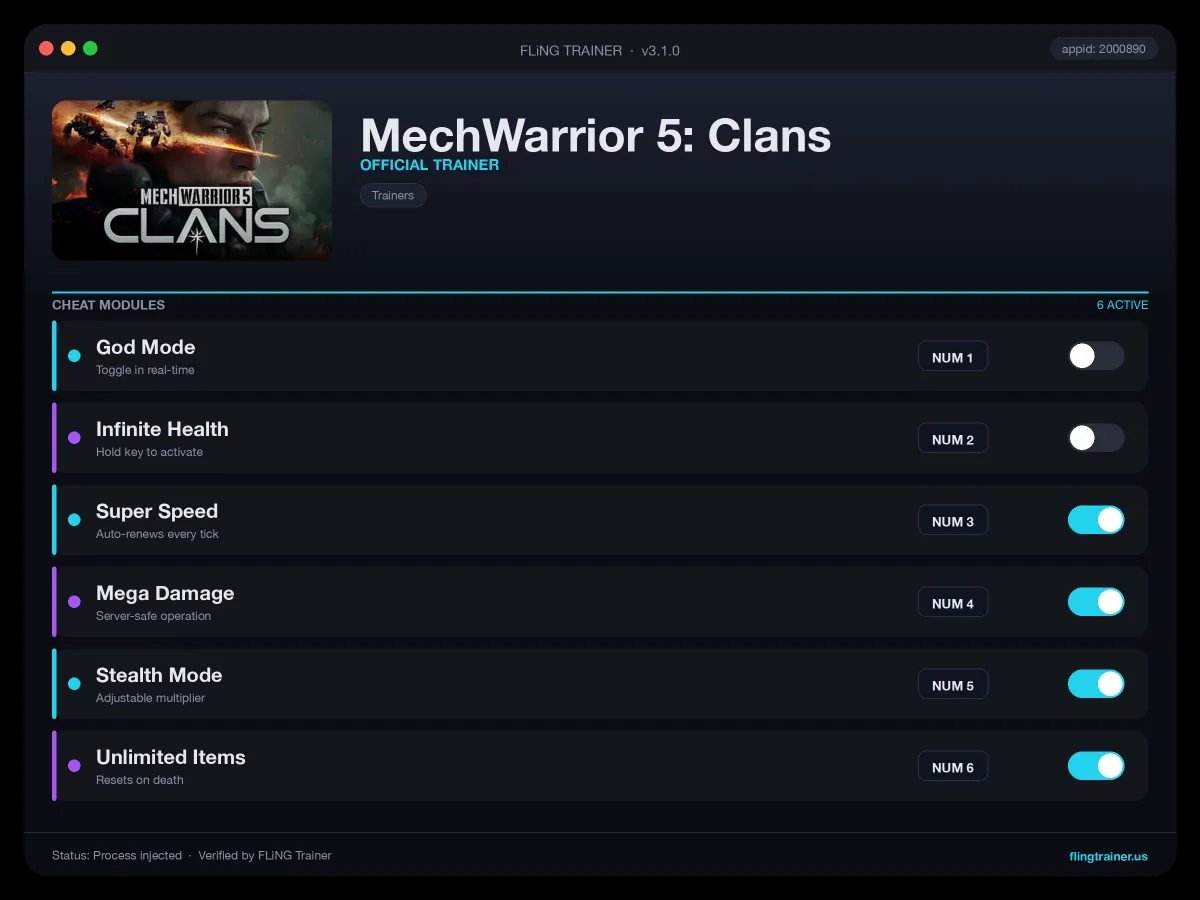 MechWarrior 5: Clans Trainer interface