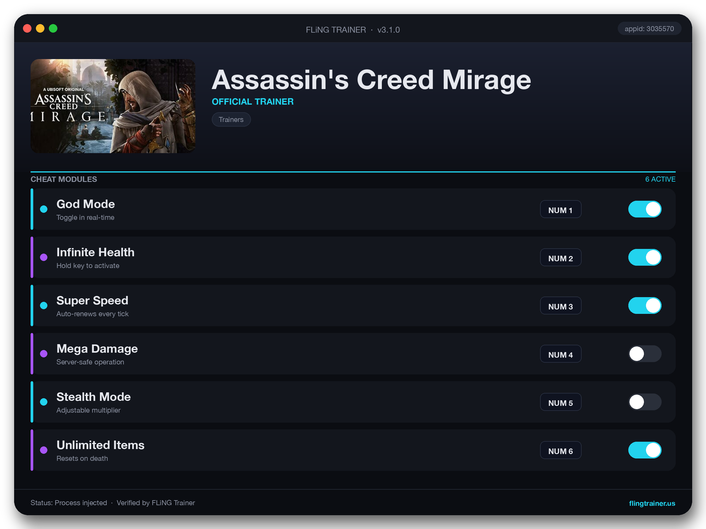 Assassin's Creed Mirage Trainer interface