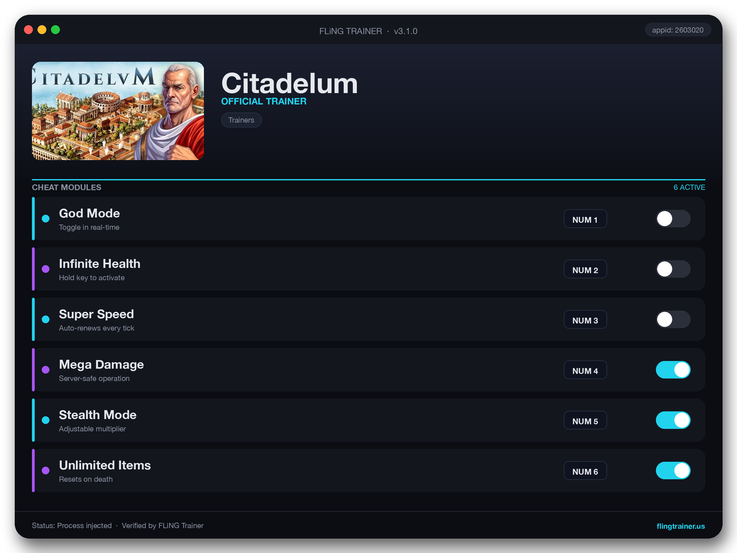 Citadelum Trainer interface