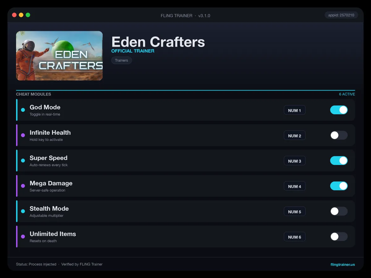 Eden Crafters Trainer interface
