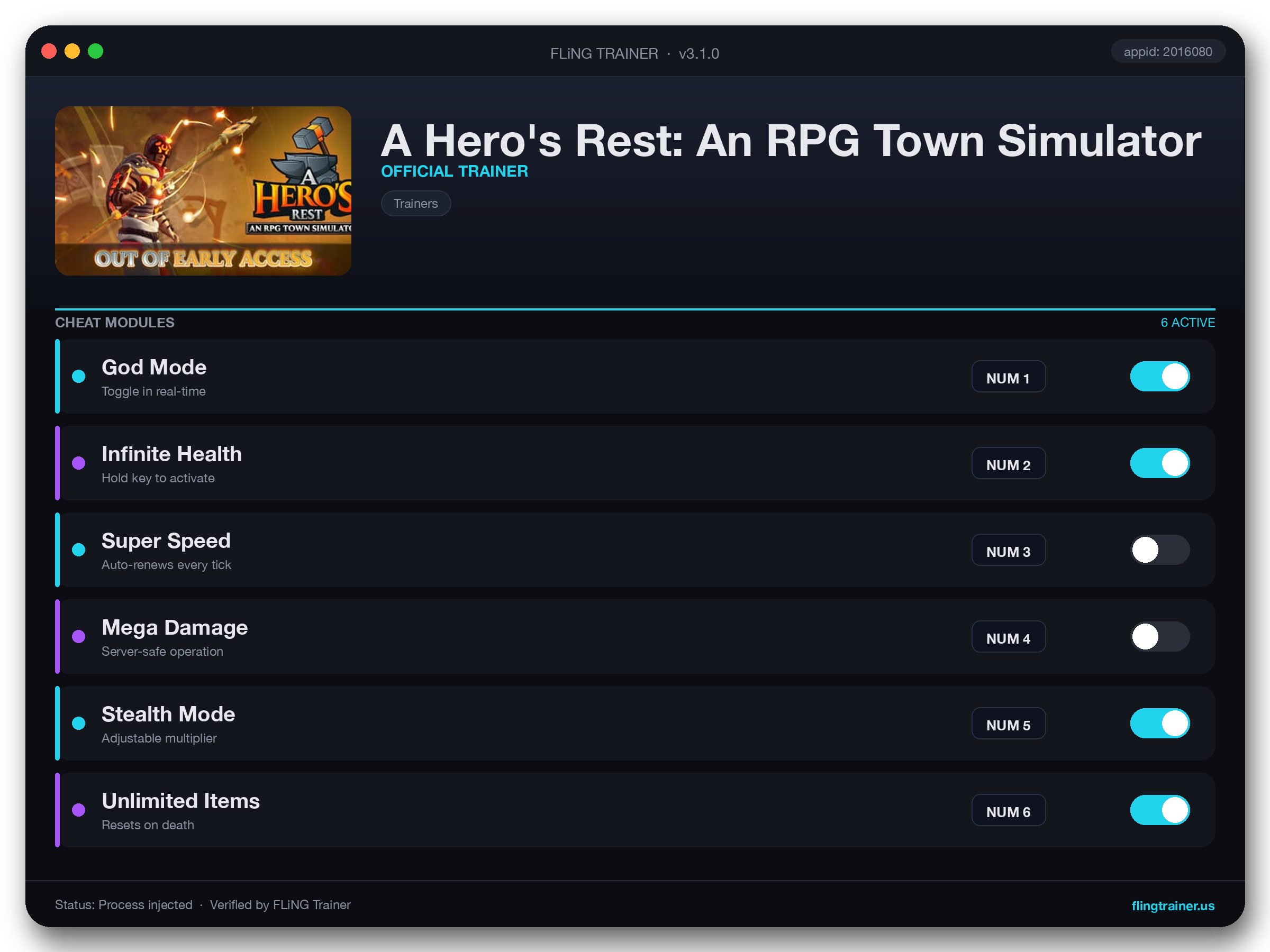 A Hero's Rest: An RPG Town Simulator Trainer interface