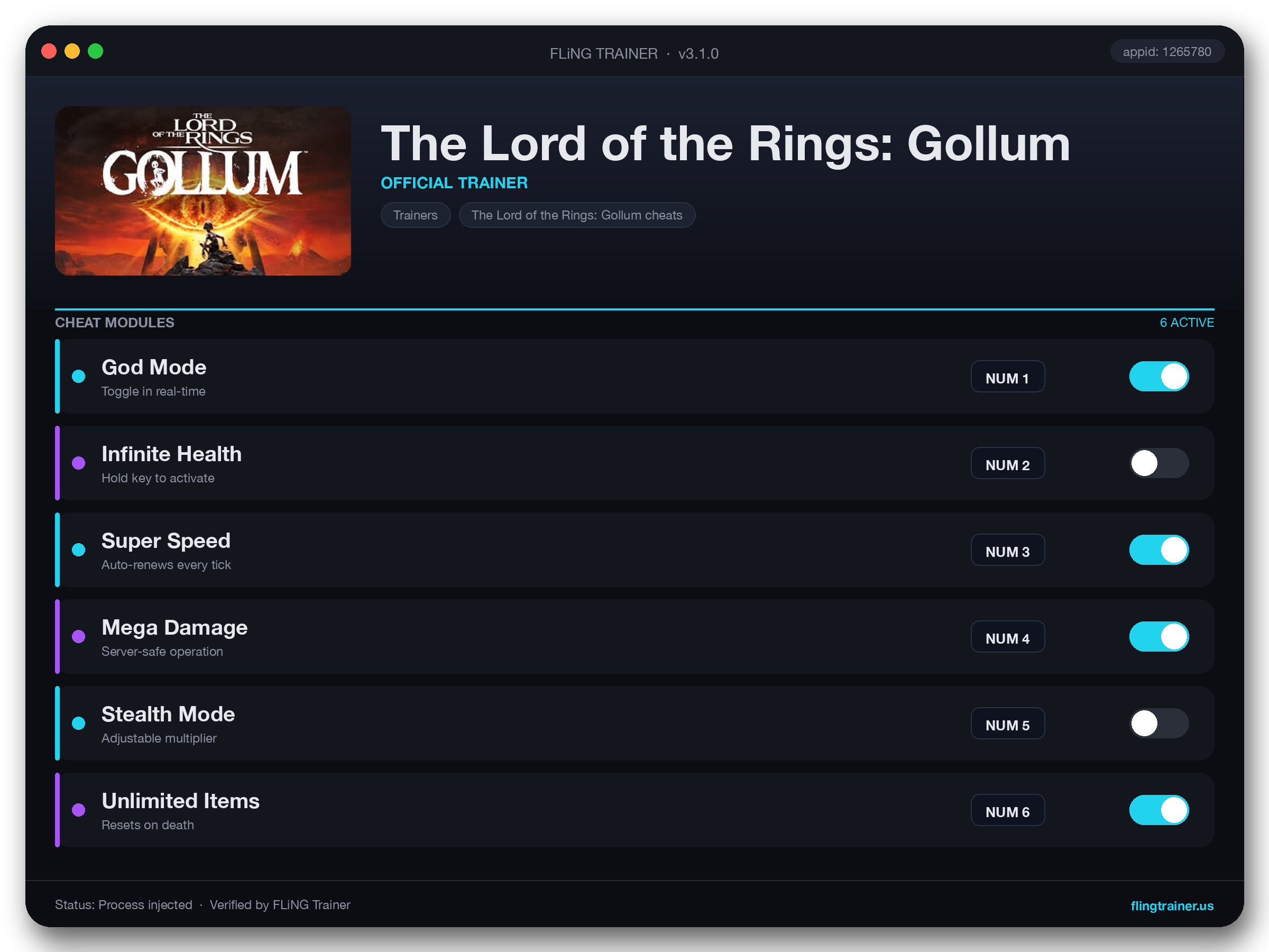 The Lord of the Rings: Gollum Trainer interface