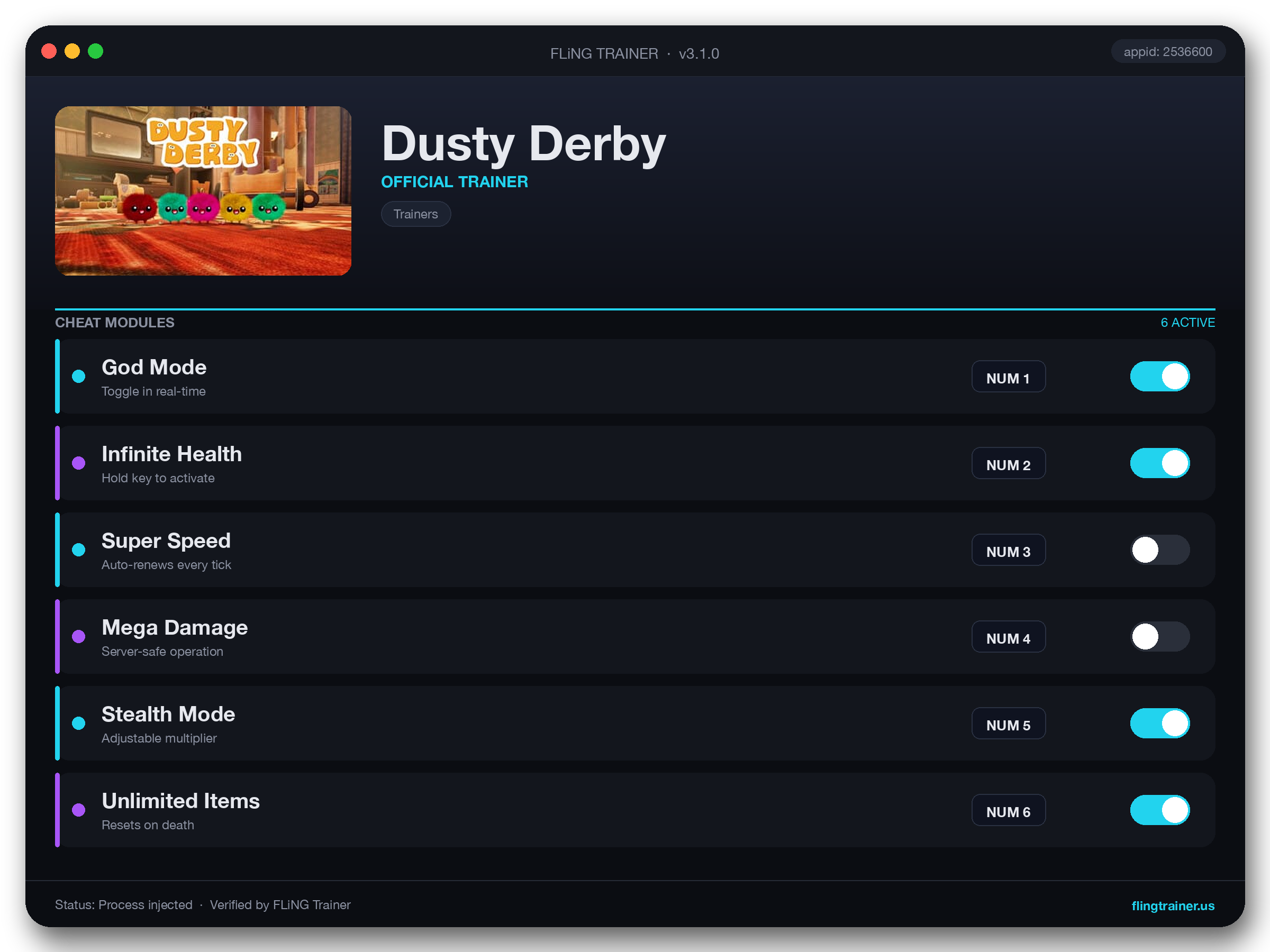 Dusty Derby Trainer interface