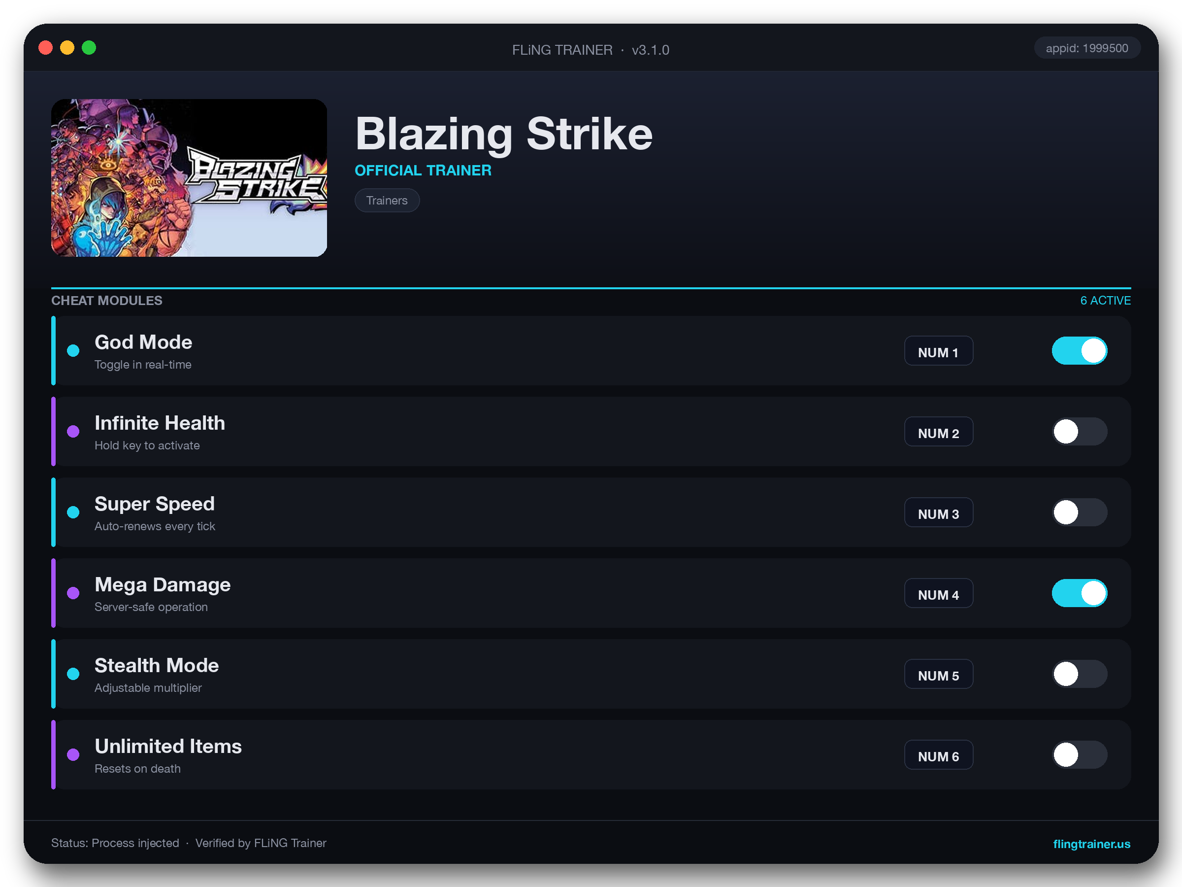 Blazing Strike Trainer interface
