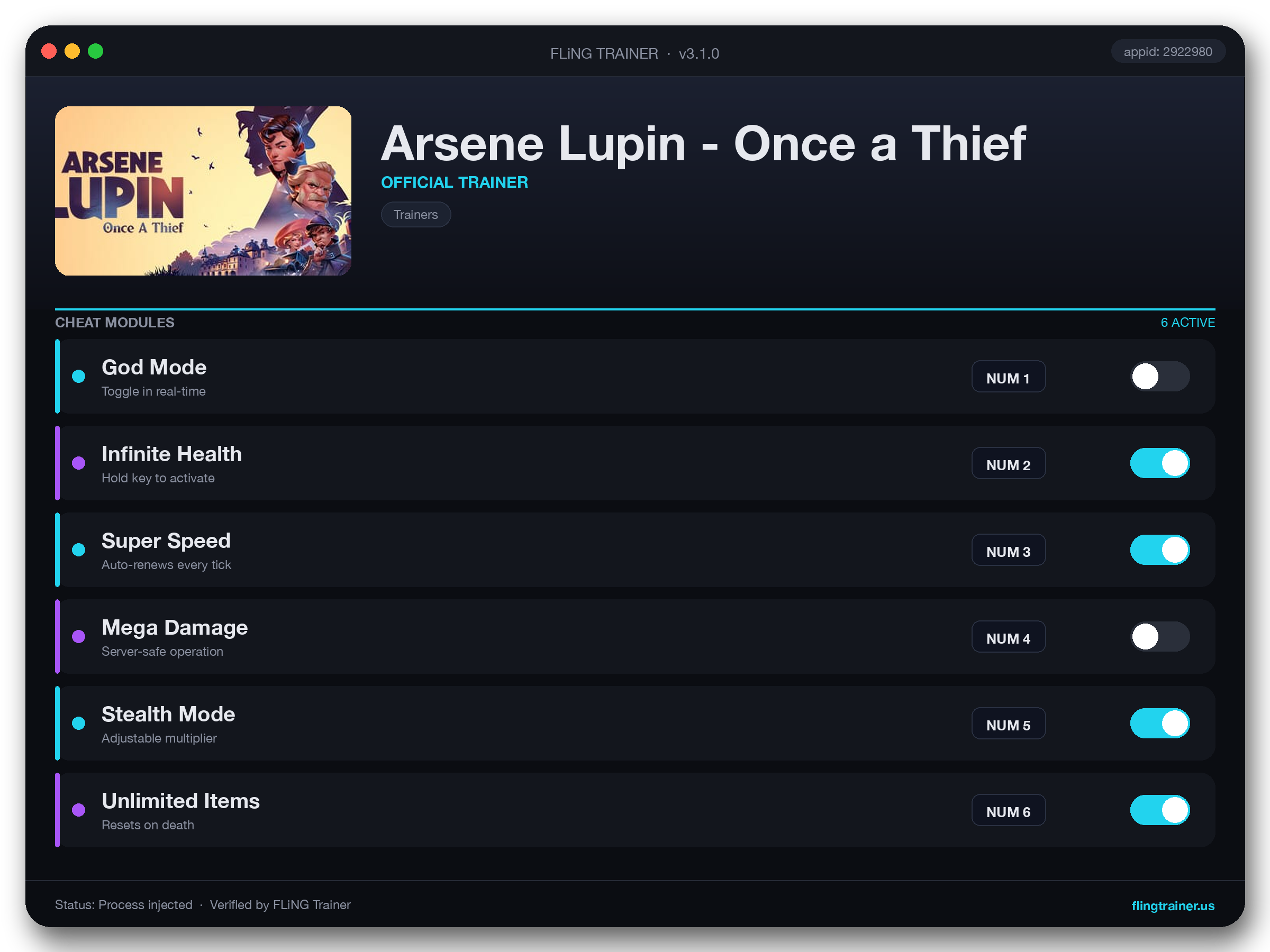 Arsene Lupin - Once a Thief Trainer interface