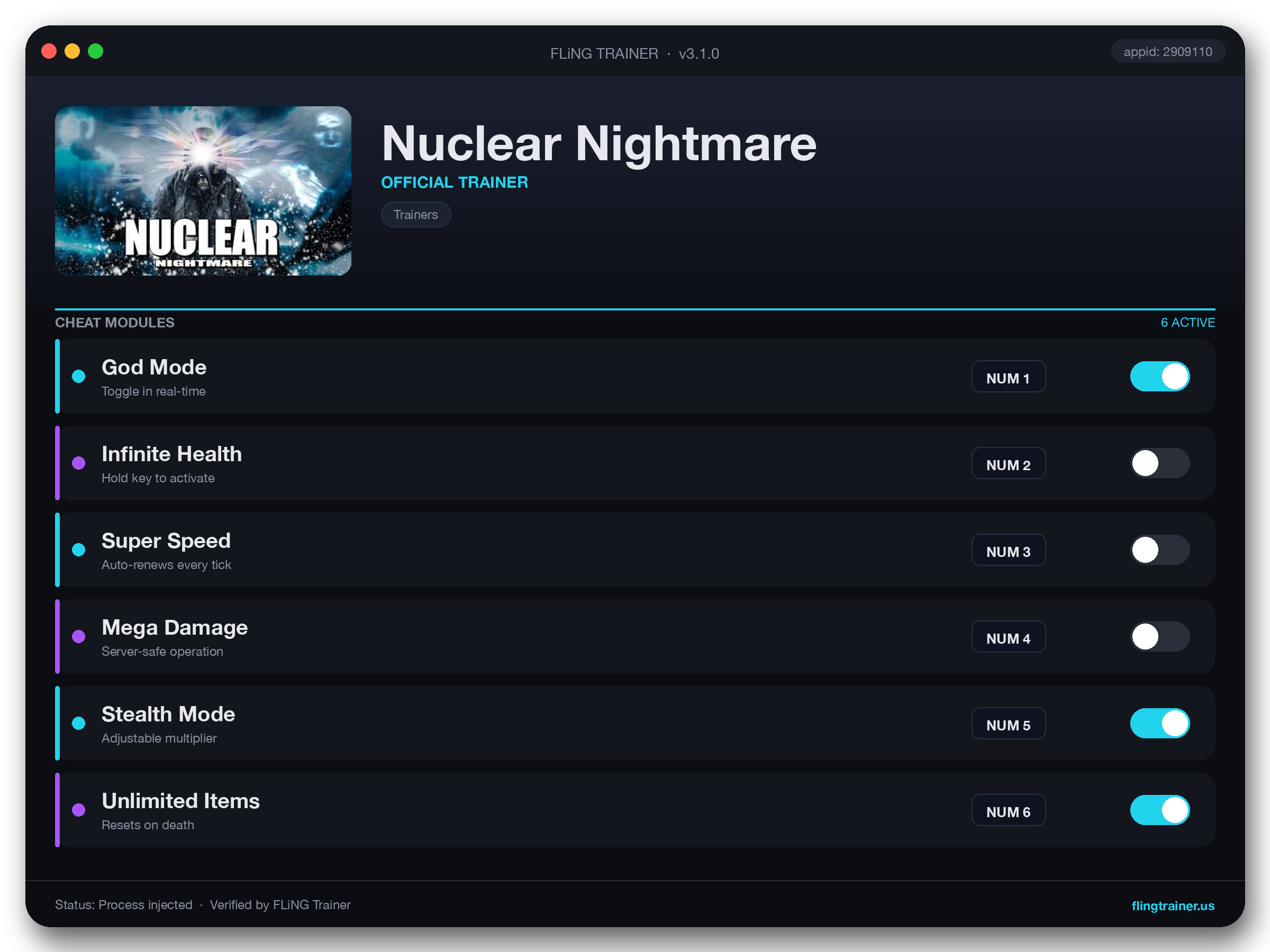 Nuclear Nightmare Trainer interface
