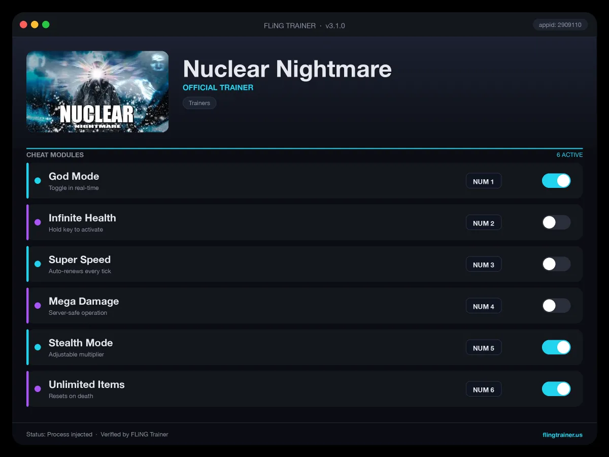 Nuclear Nightmare Trainer interface